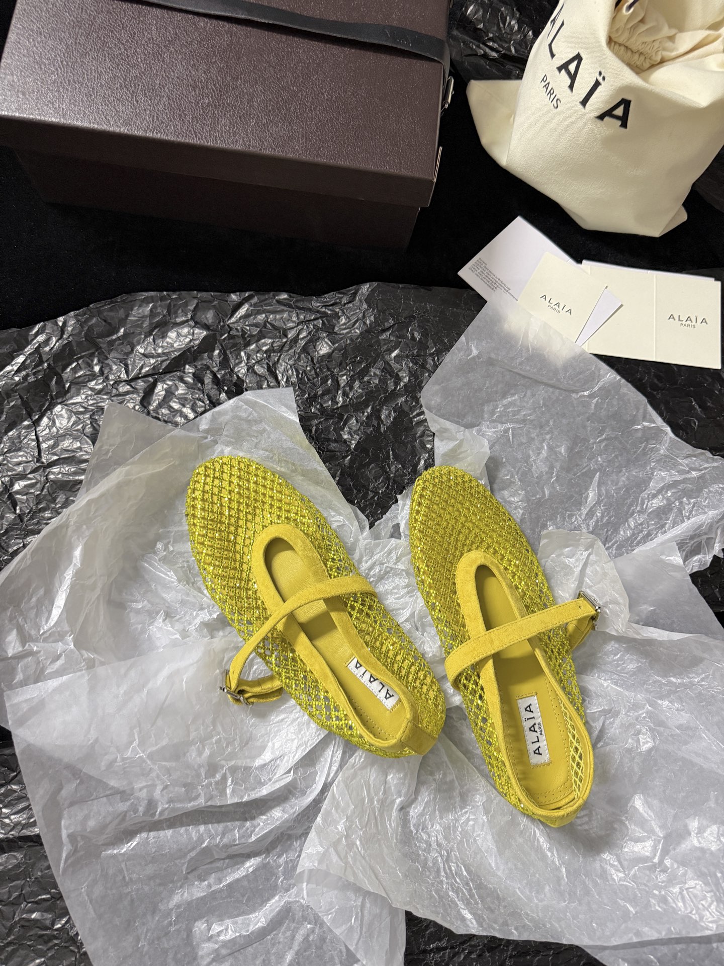 Alaïa Woven mesh rhinestone flats