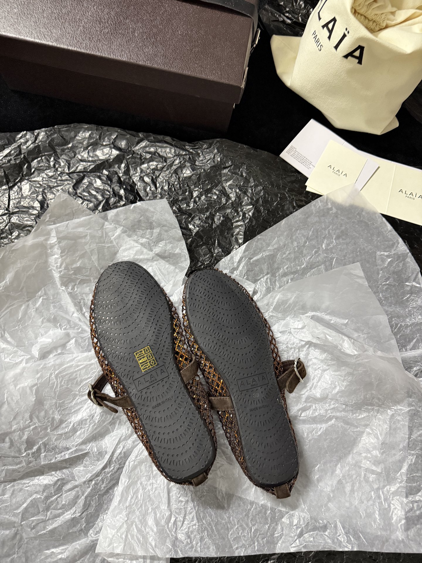 Alaïa Woven mesh rhinestone flats