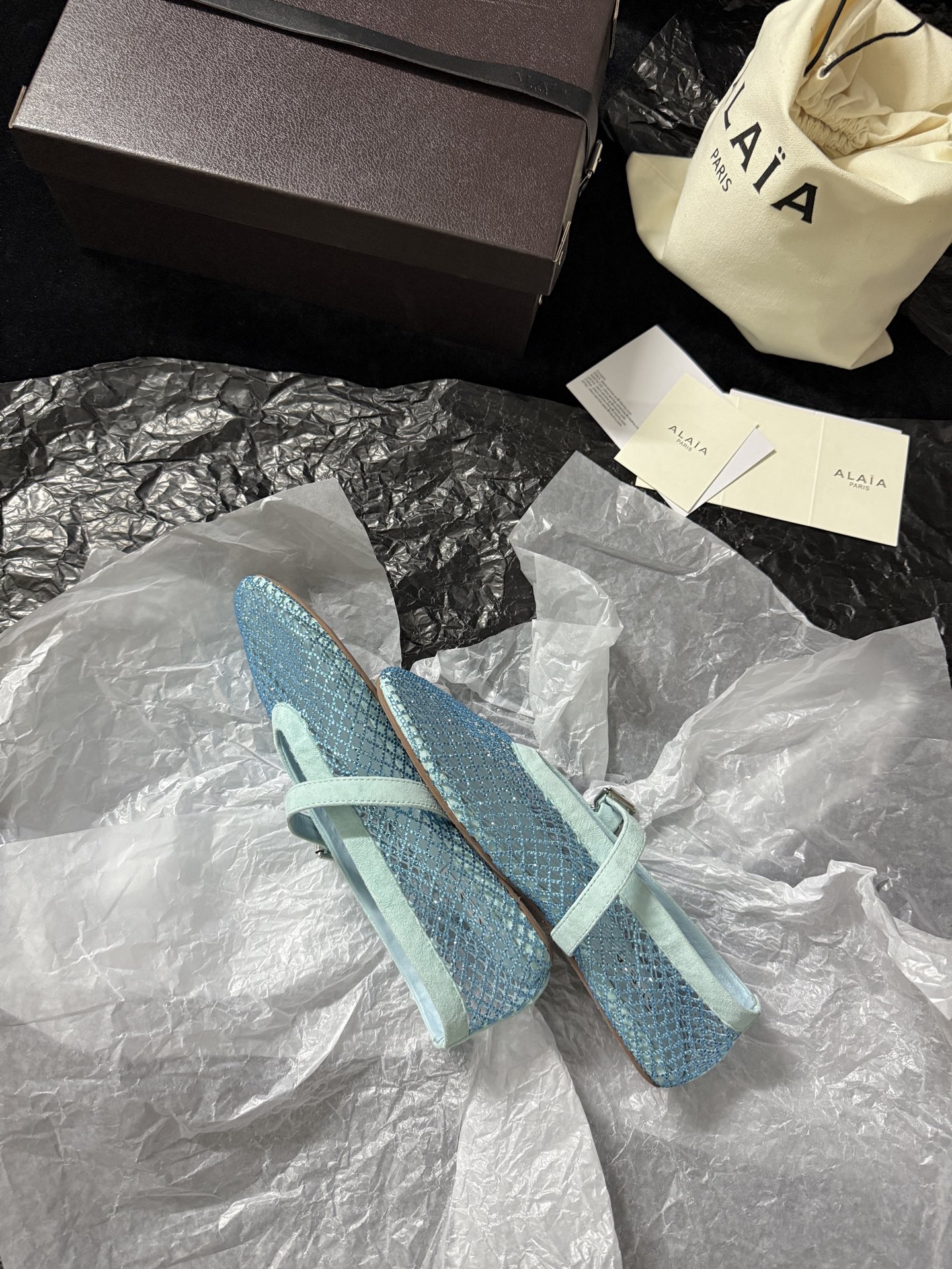 Alaïa Woven mesh rhinestone flats