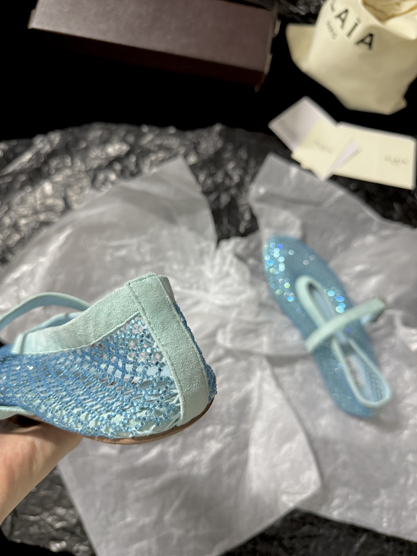 Alaïa Woven mesh rhinestone flats