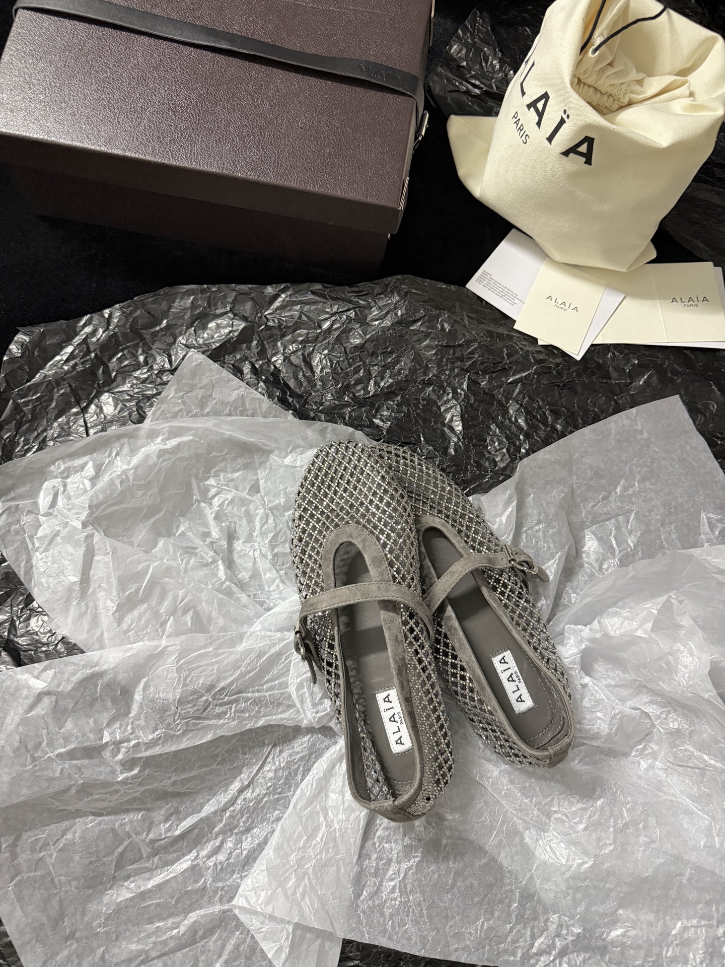 Alaïa Woven mesh rhinestone flats