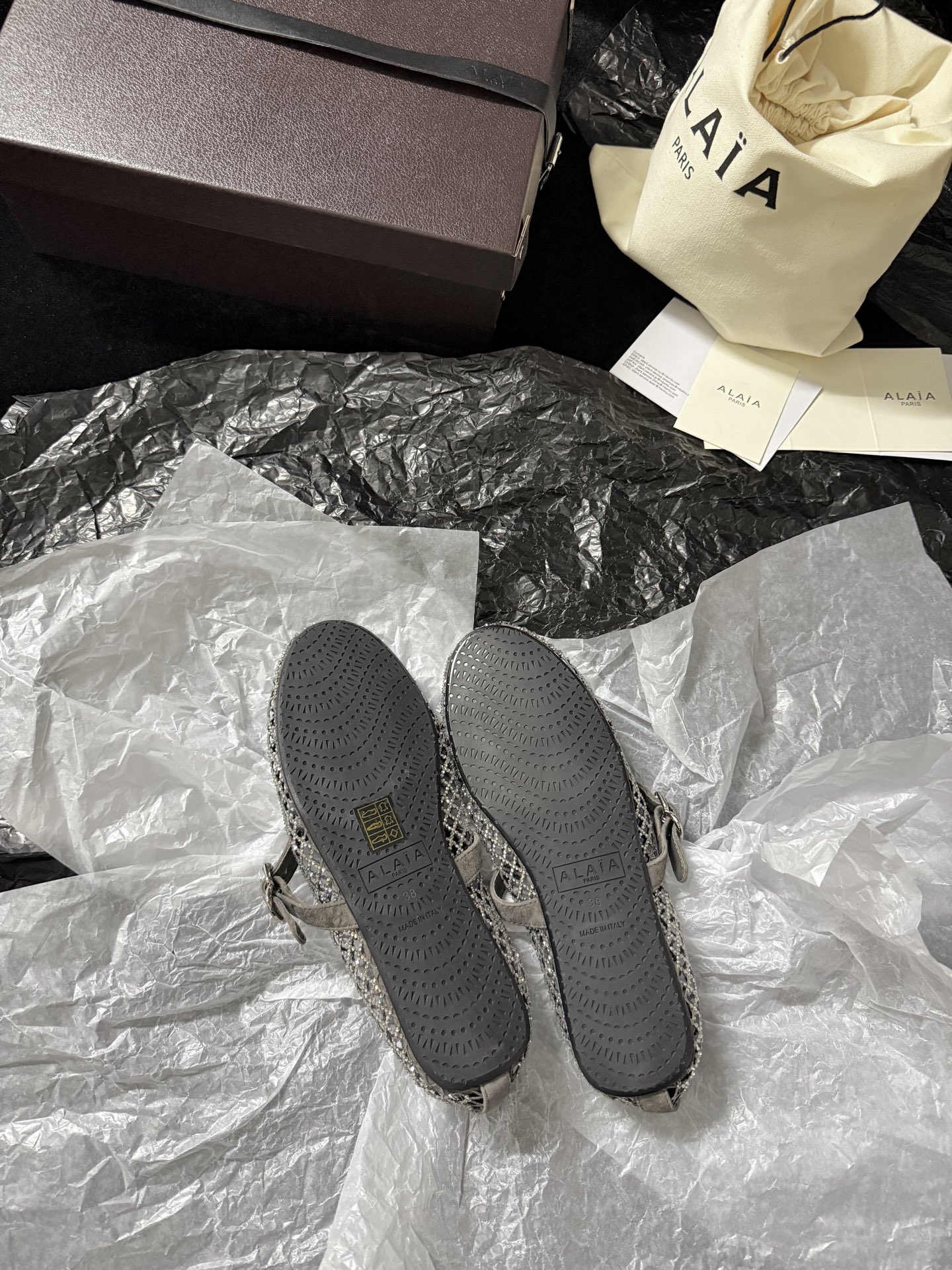 Alaïa Woven mesh rhinestone flats