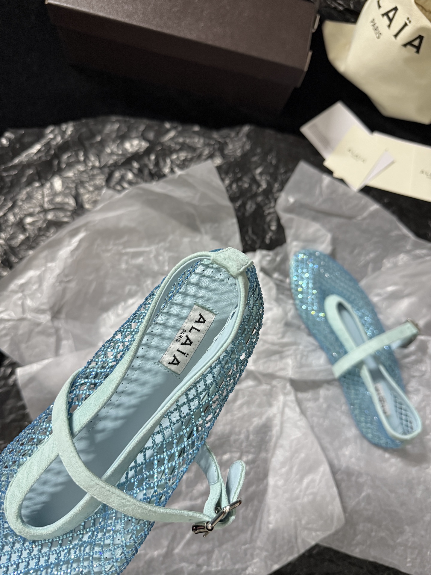 Alaïa Woven mesh rhinestone flats