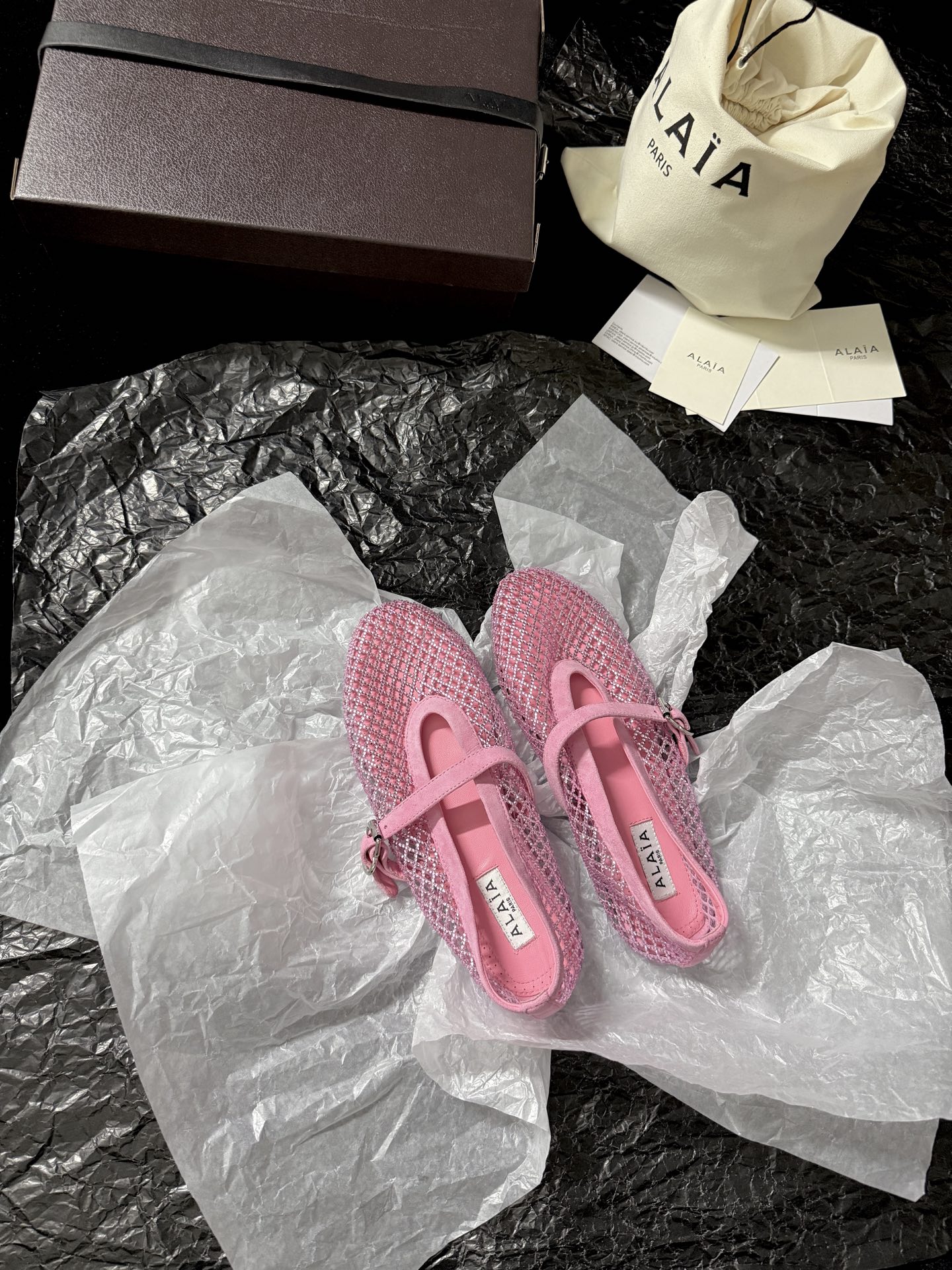 Alaïa Woven mesh rhinestone flats