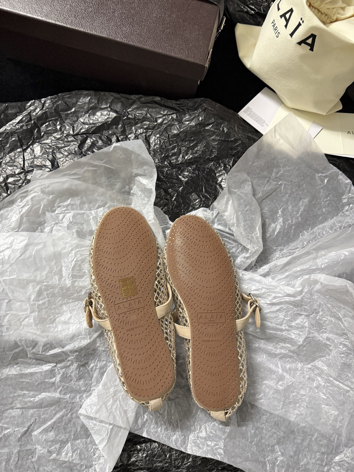 Alaïa Woven mesh rhinestone flats