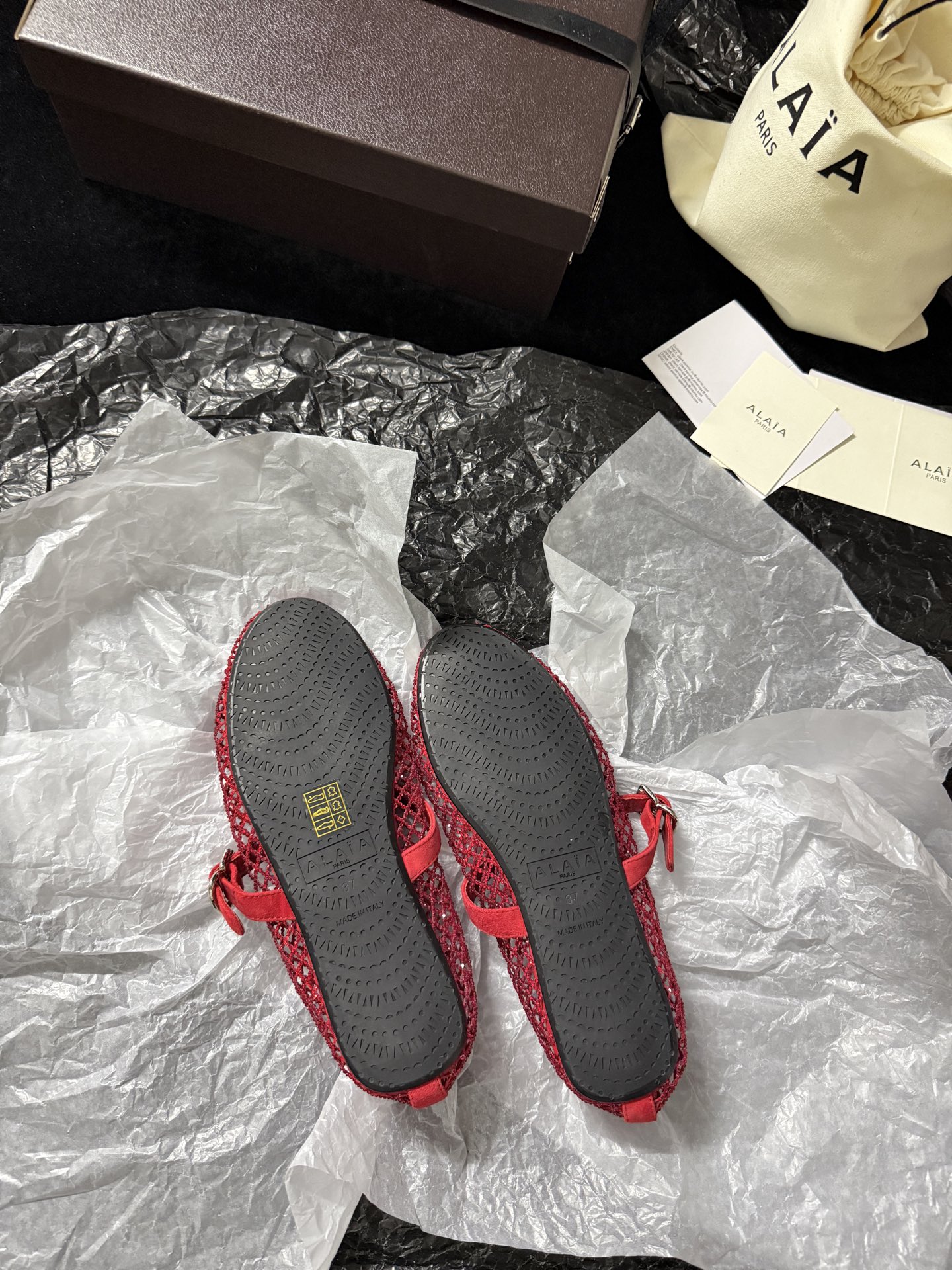 Alaïa Woven mesh rhinestone flats