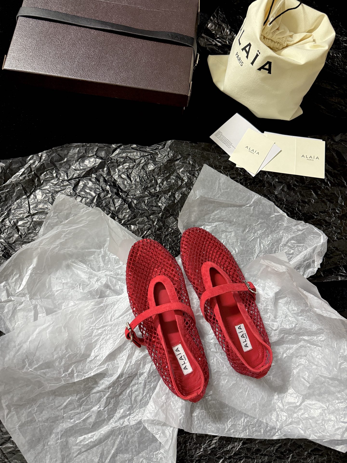 Alaïa Woven mesh rhinestone flats