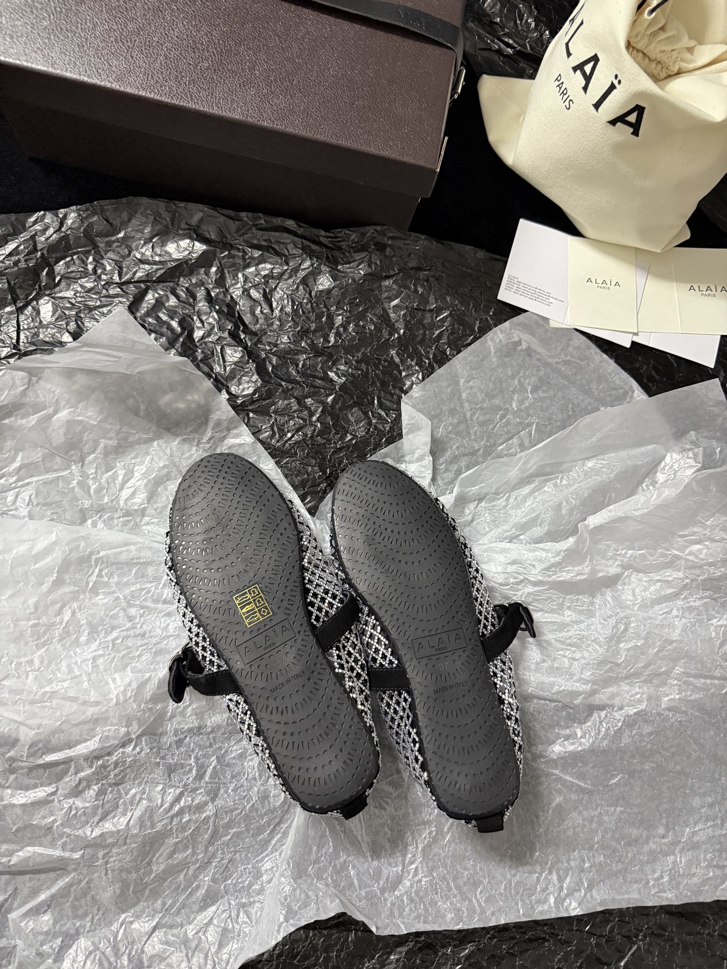 Alaïa Woven mesh rhinestone flats