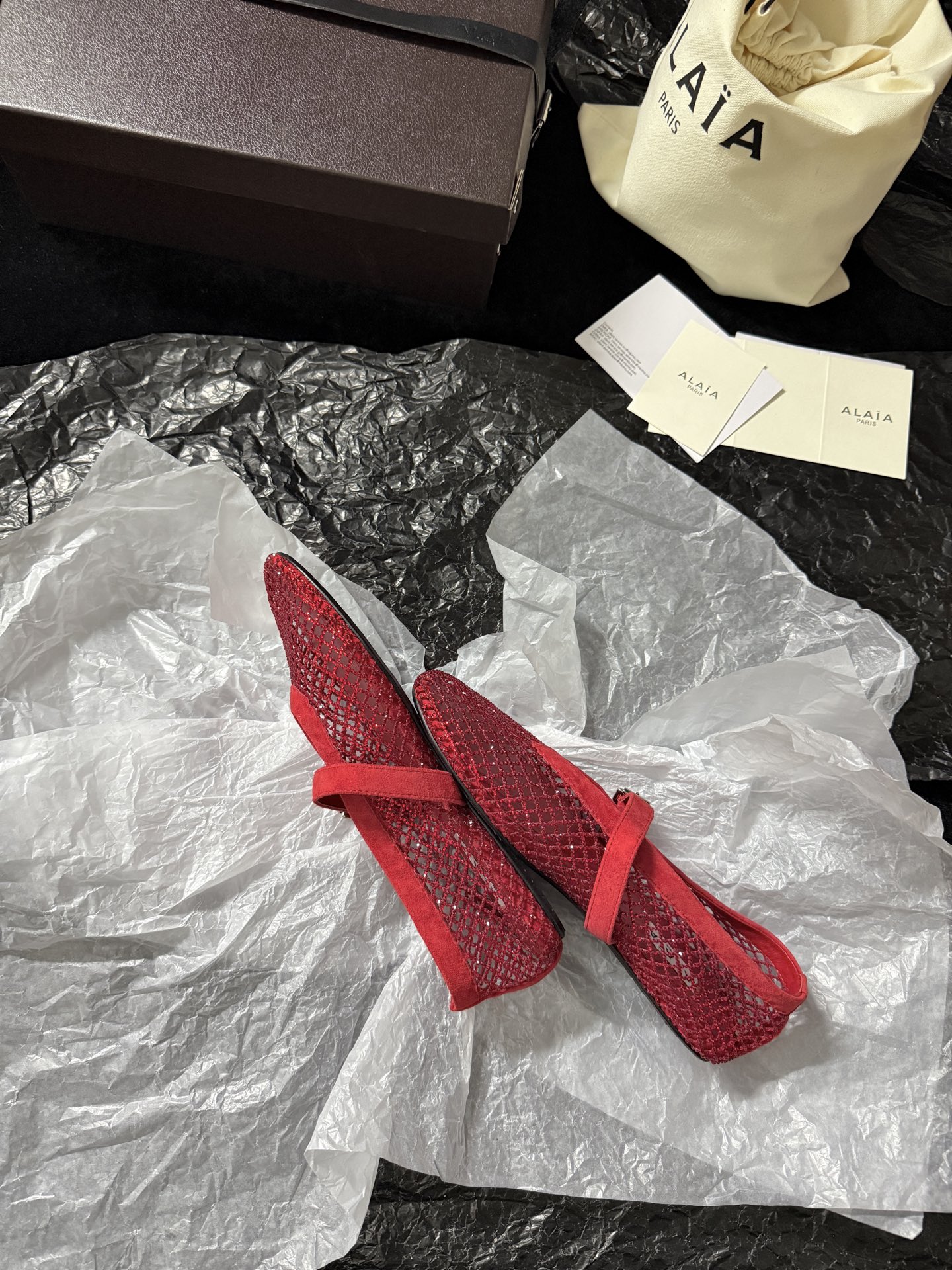 Alaïa Woven mesh rhinestone flats