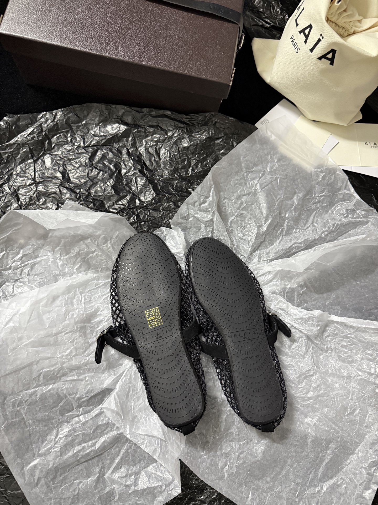 Alaïa Woven mesh rhinestone flats