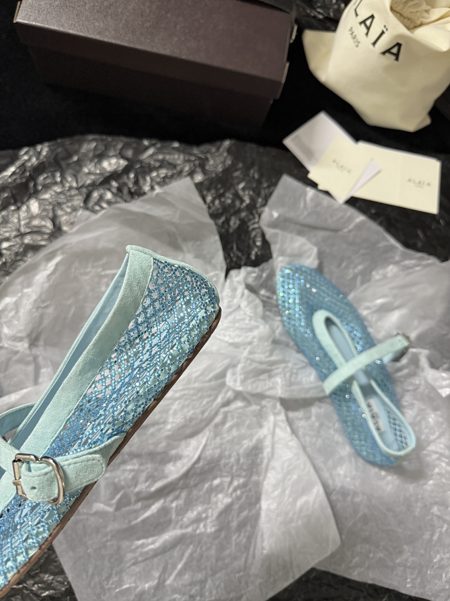 Alaïa Woven mesh rhinestone flats