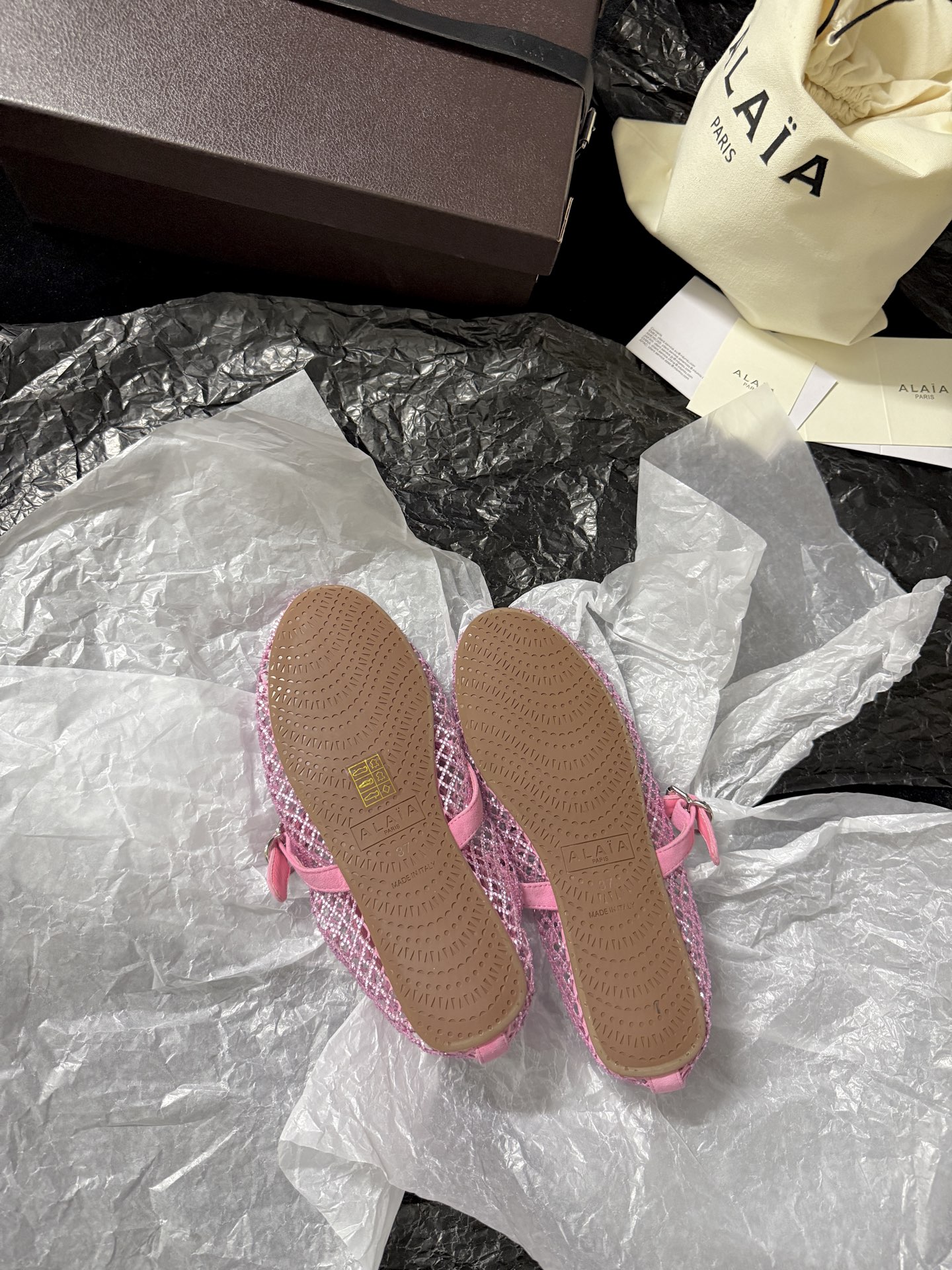 Alaïa Woven mesh rhinestone flats