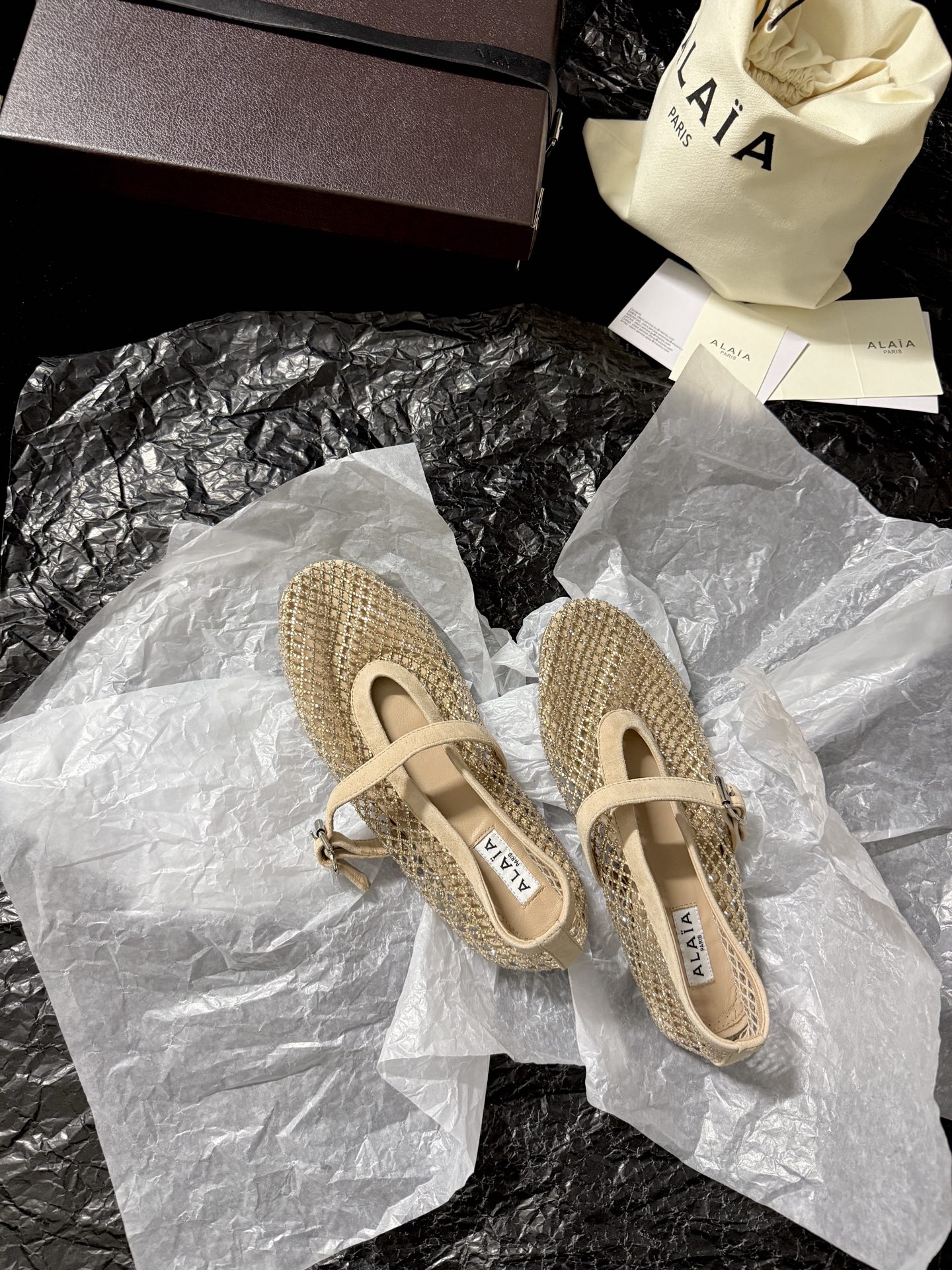 Alaïa Woven mesh rhinestone flats