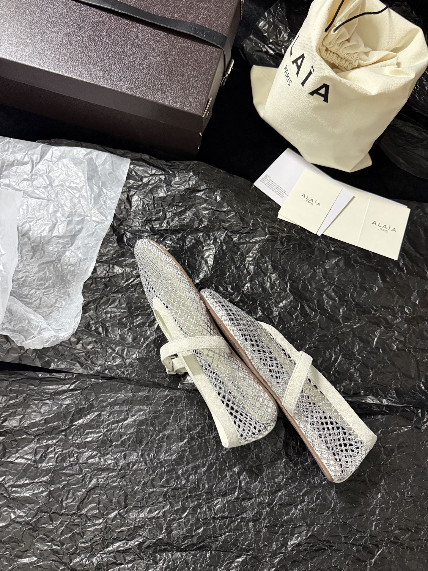 Alaïa Woven mesh rhinestone flats