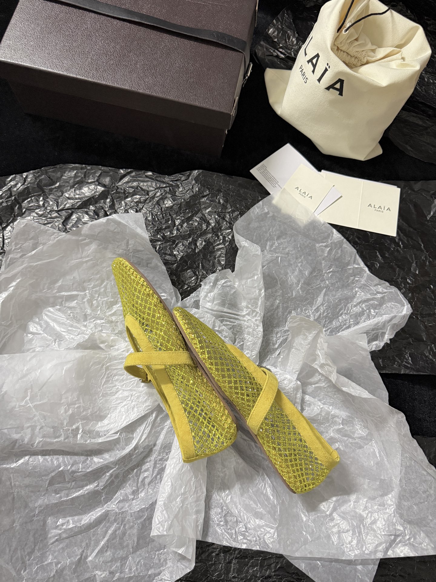 Alaïa Woven mesh rhinestone flats