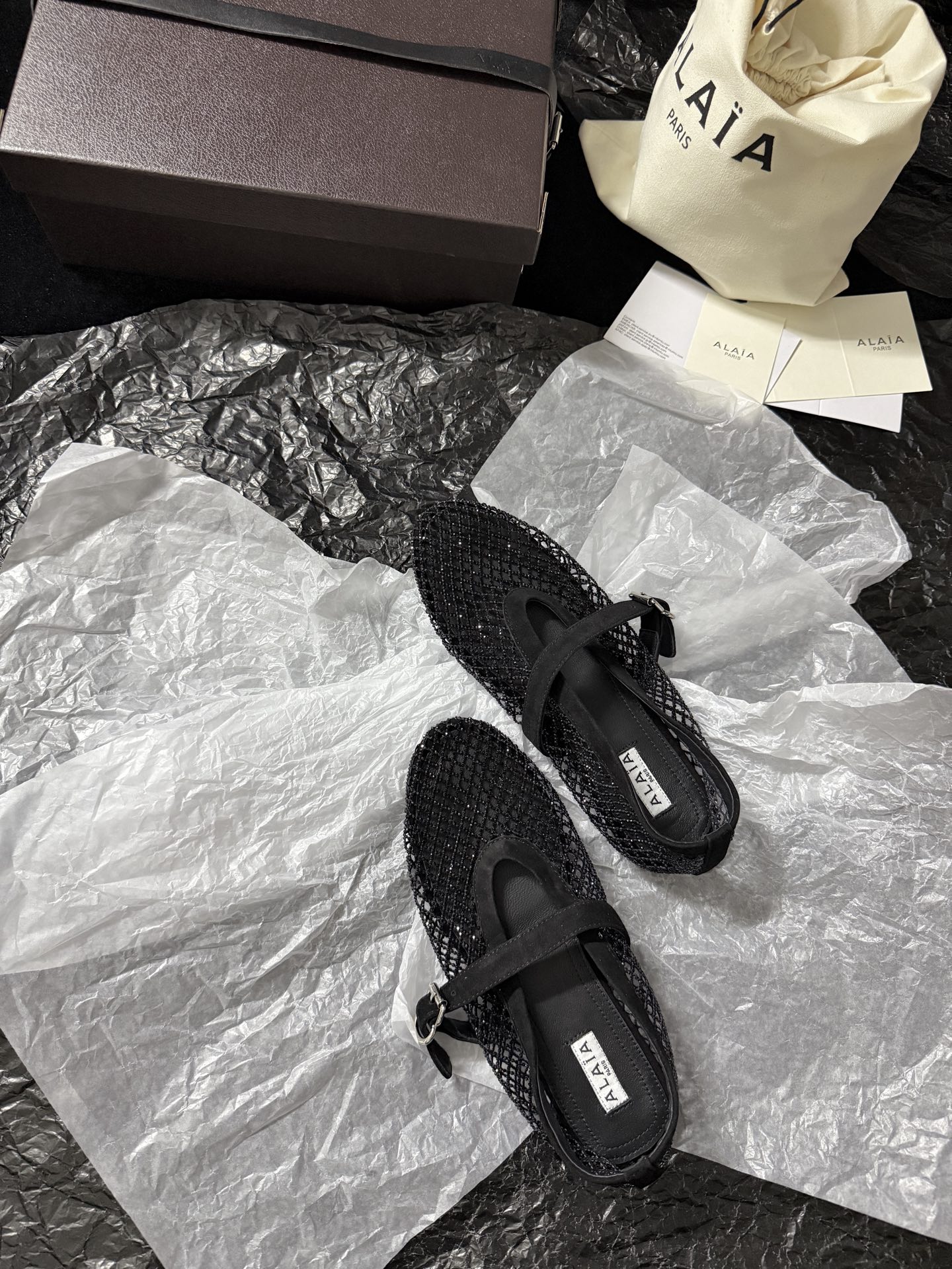 Alaïa Woven mesh rhinestone flats