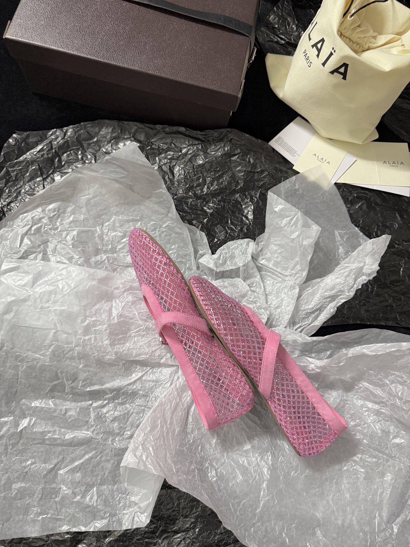 Alaïa Woven mesh rhinestone flats