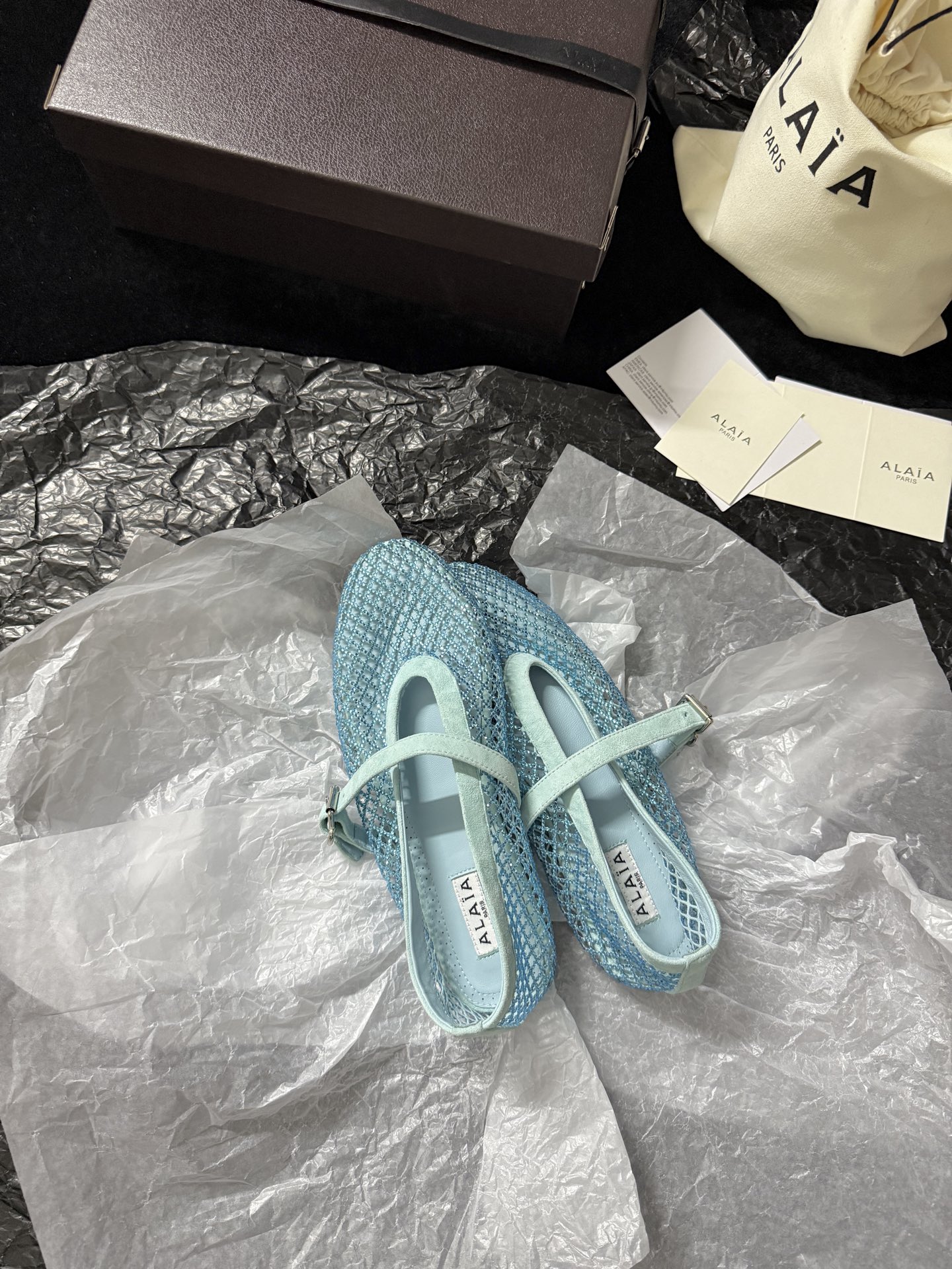 Alaïa Woven mesh rhinestone flats