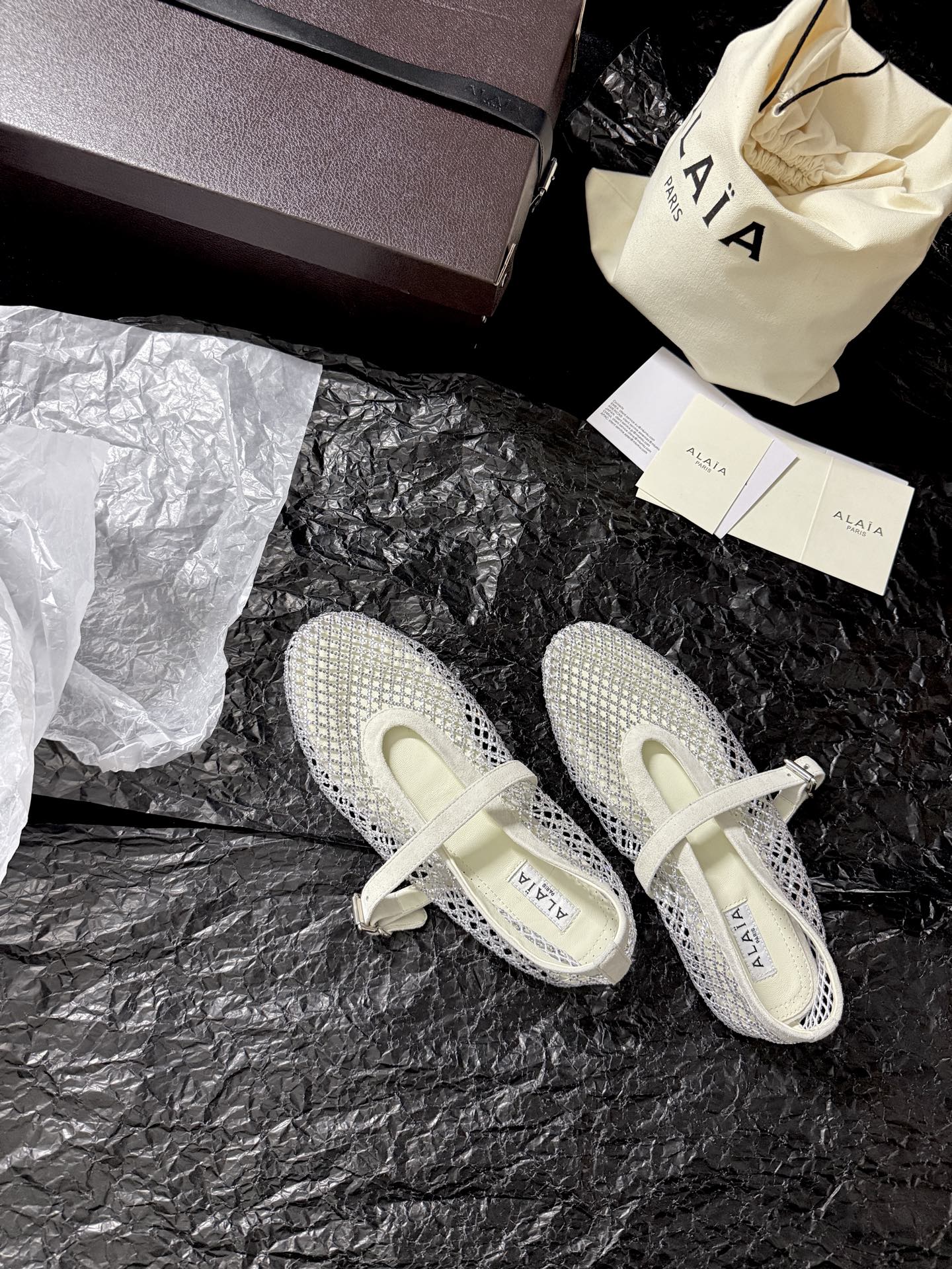 Alaïa Woven mesh rhinestone flats