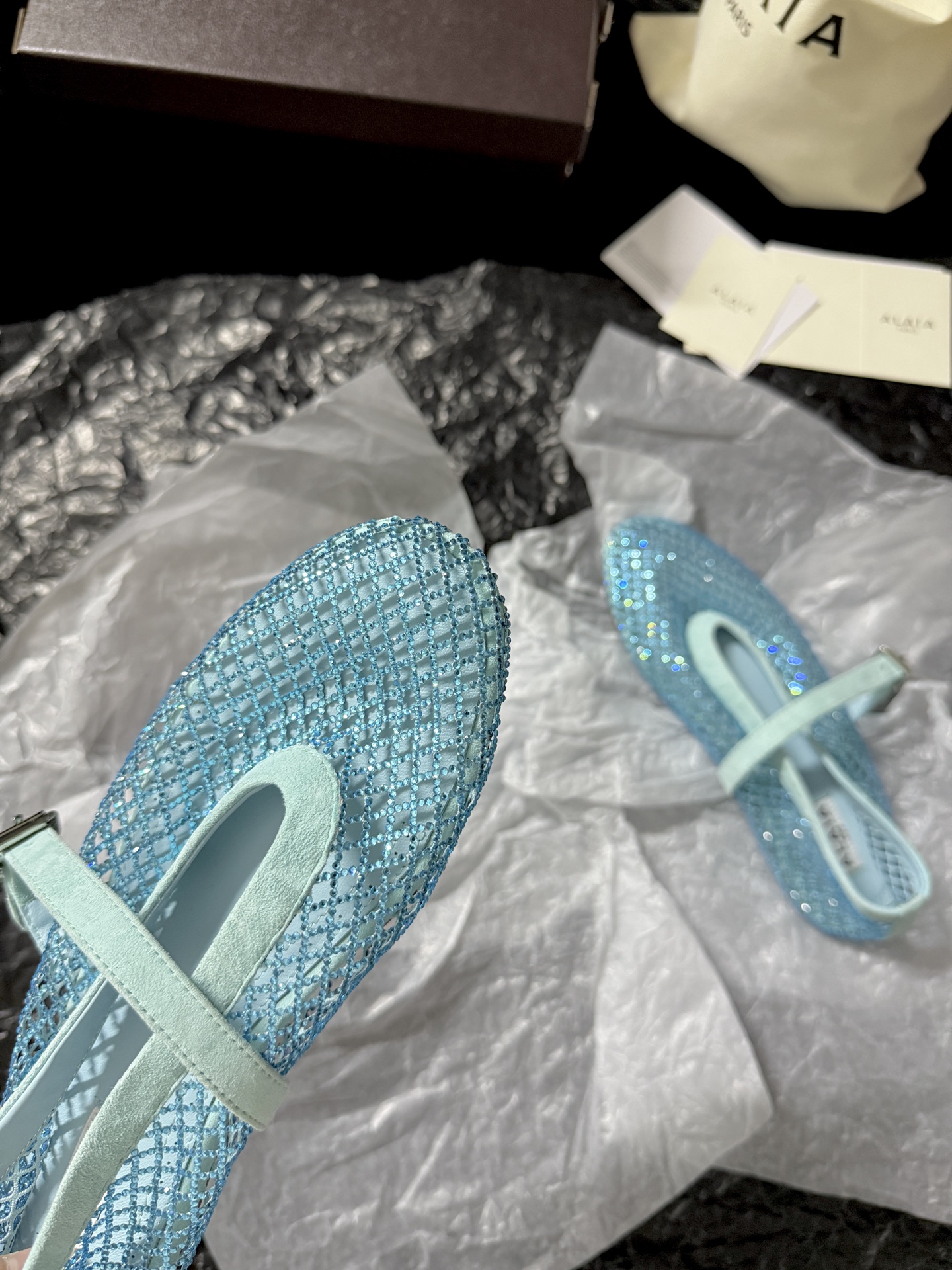 Alaïa Woven mesh rhinestone flats