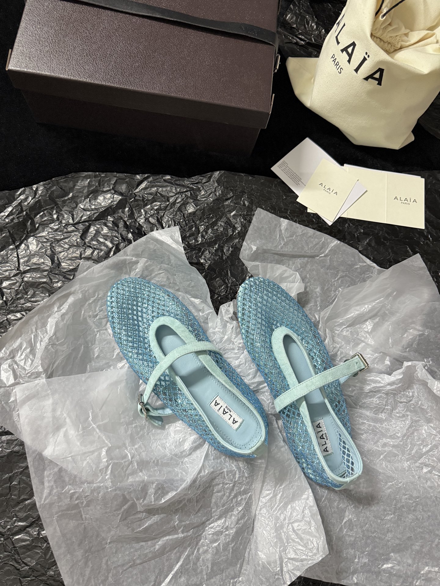 Alaïa Woven mesh rhinestone flats