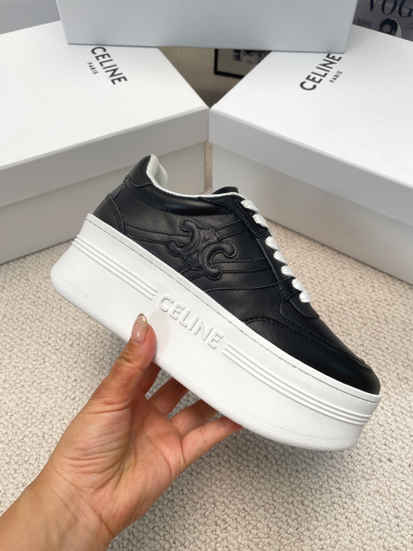 Celine Thick-soled Height-increasing White Sneakers