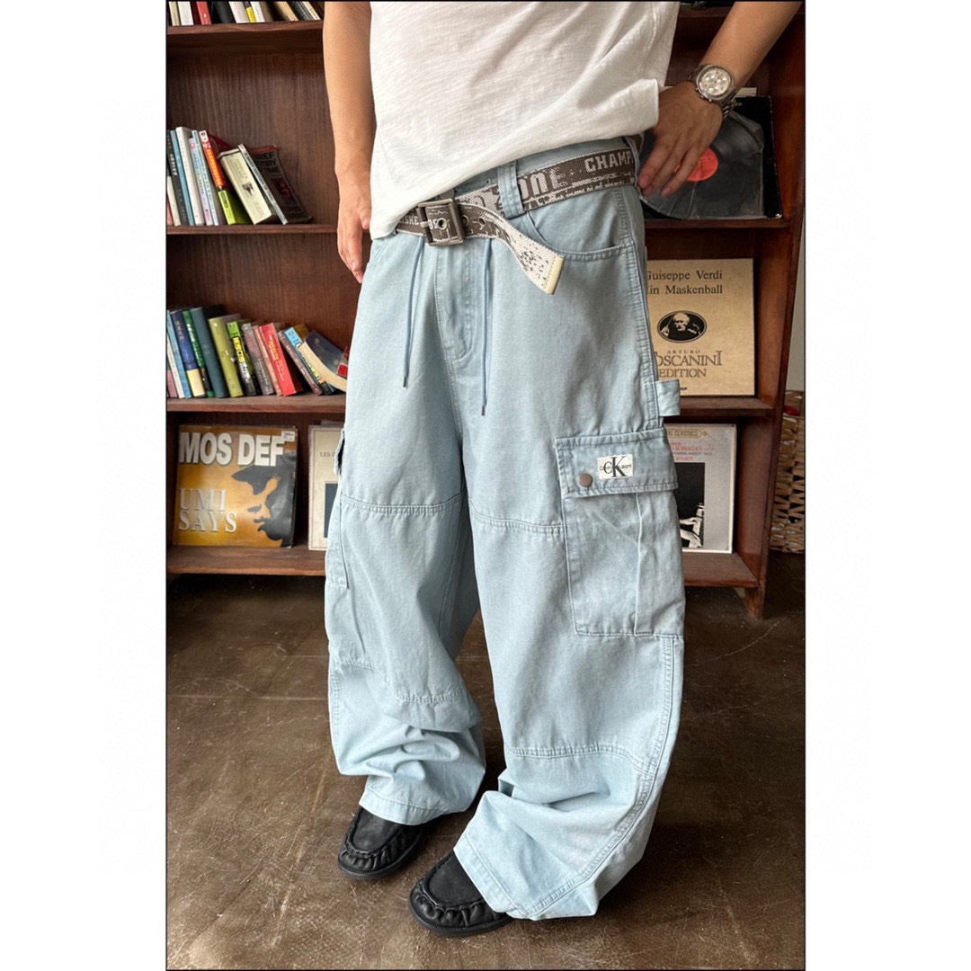 Calvin Klein Light Blue Embroidered Logo Cargo Pants