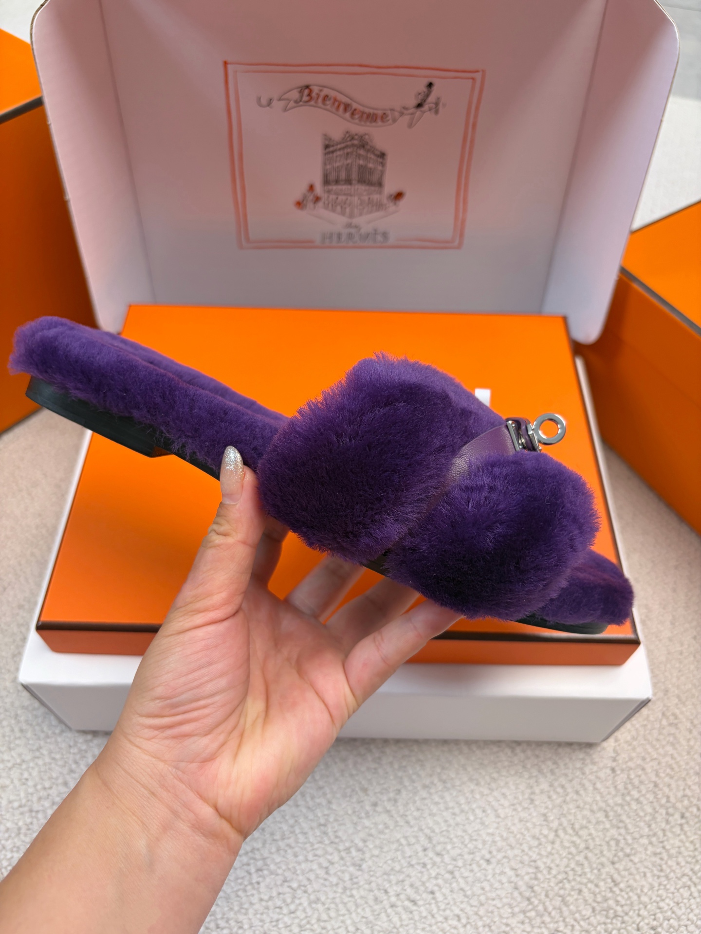 Hermès furry slippers
