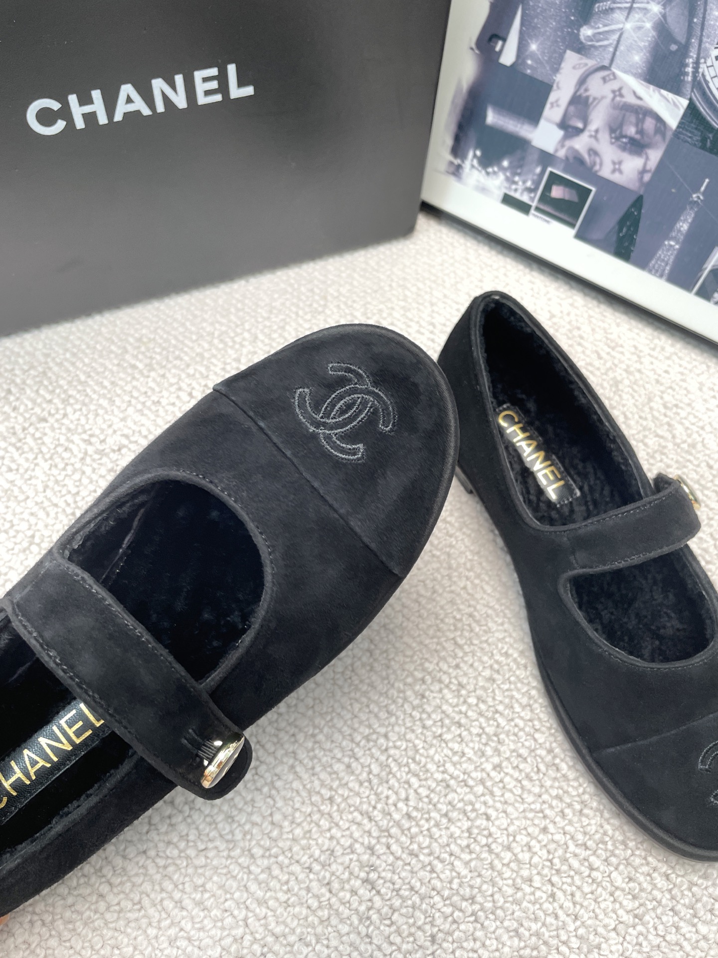 Chanel Teddy Furry Mary Jane Flat Wool Ballet Flats