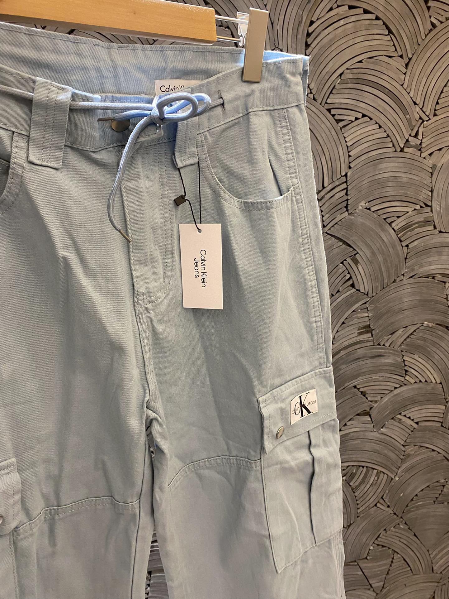 Calvin Klein Light Blue Embroidered Logo Cargo Pants