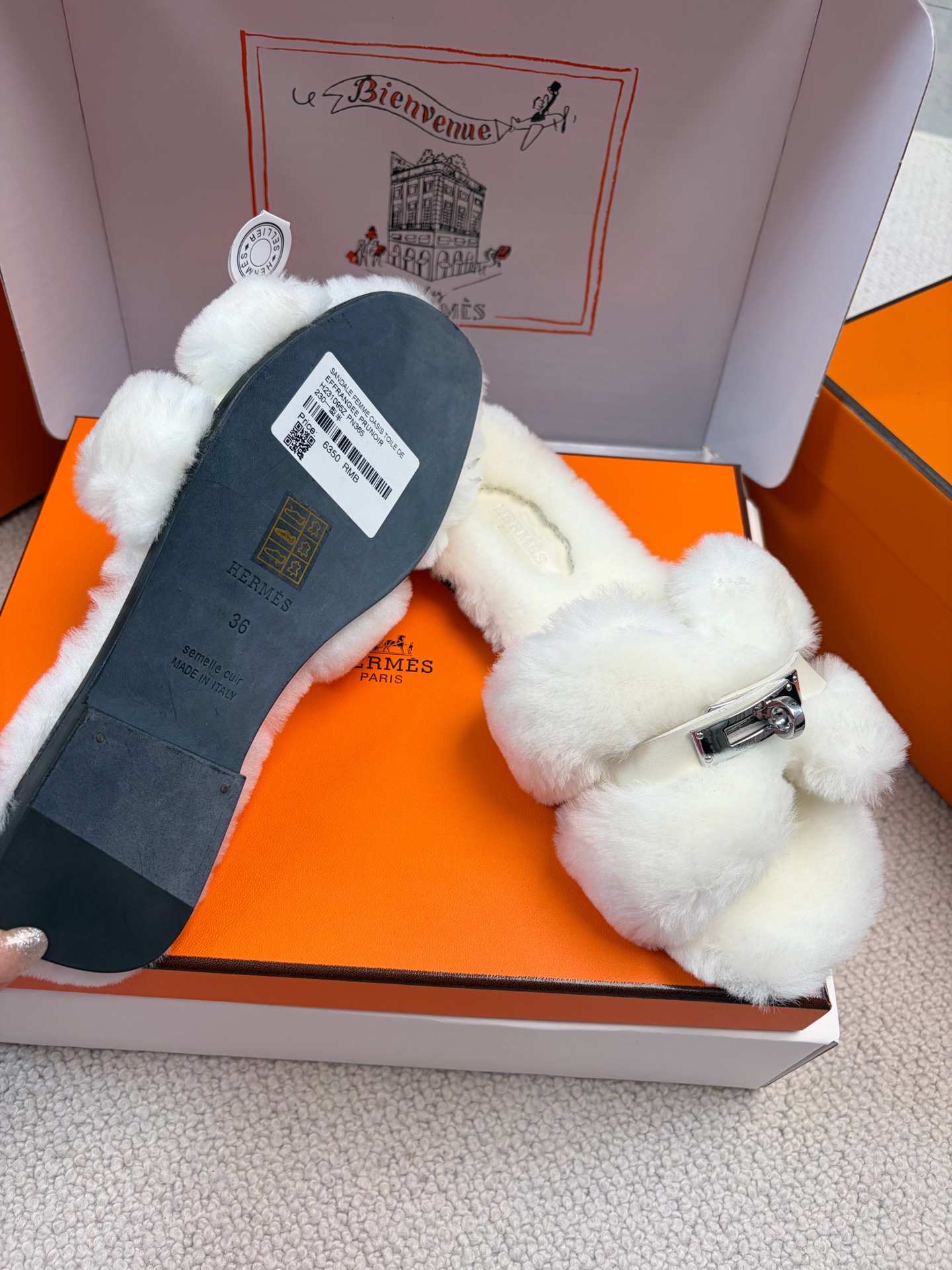Hermès furry slippers