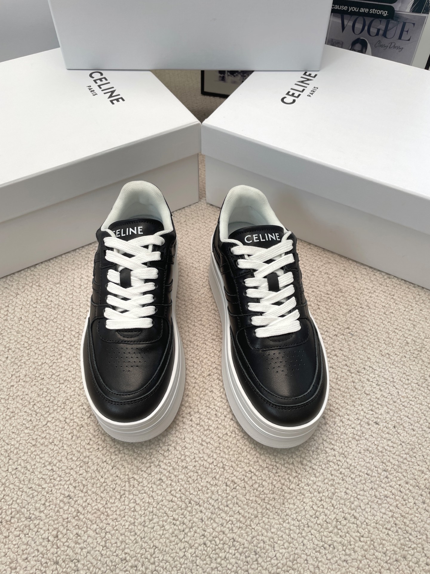 Celine Thick-soled Height-increasing White Sneakers