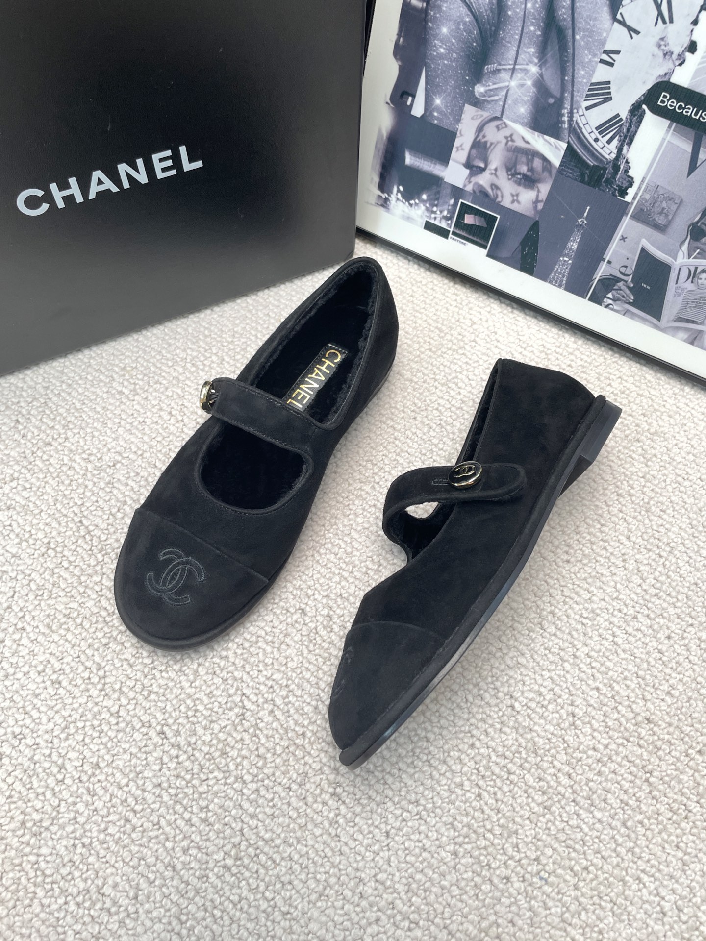 Chanel Teddy Furry Mary Jane Flat Wool Ballet Flats