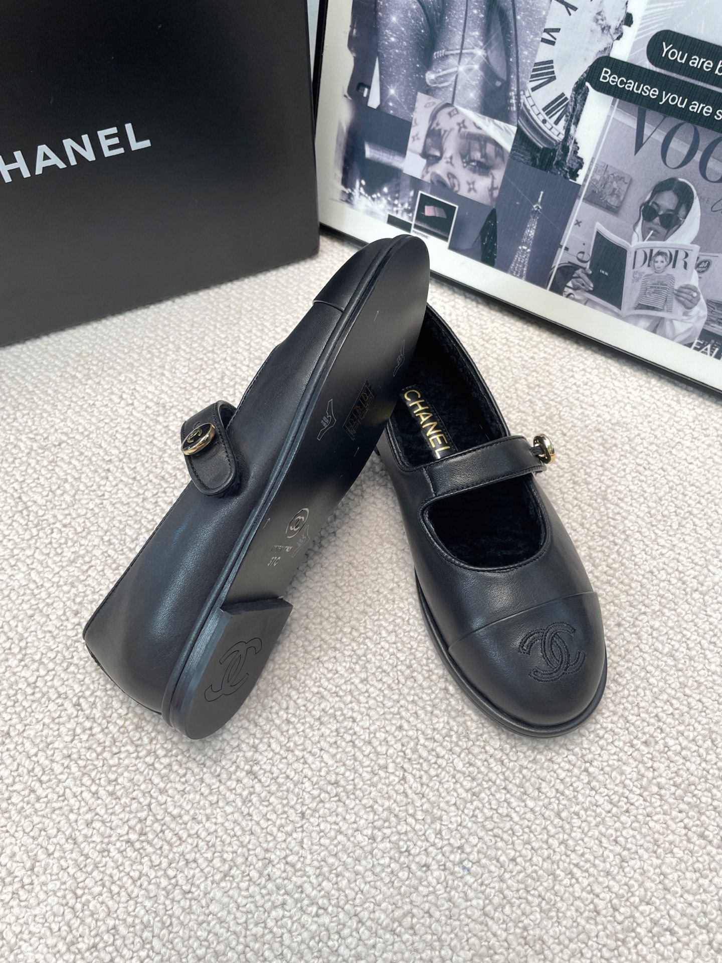 Chanel Teddy Furry Mary Jane Flat Wool Ballet Flats