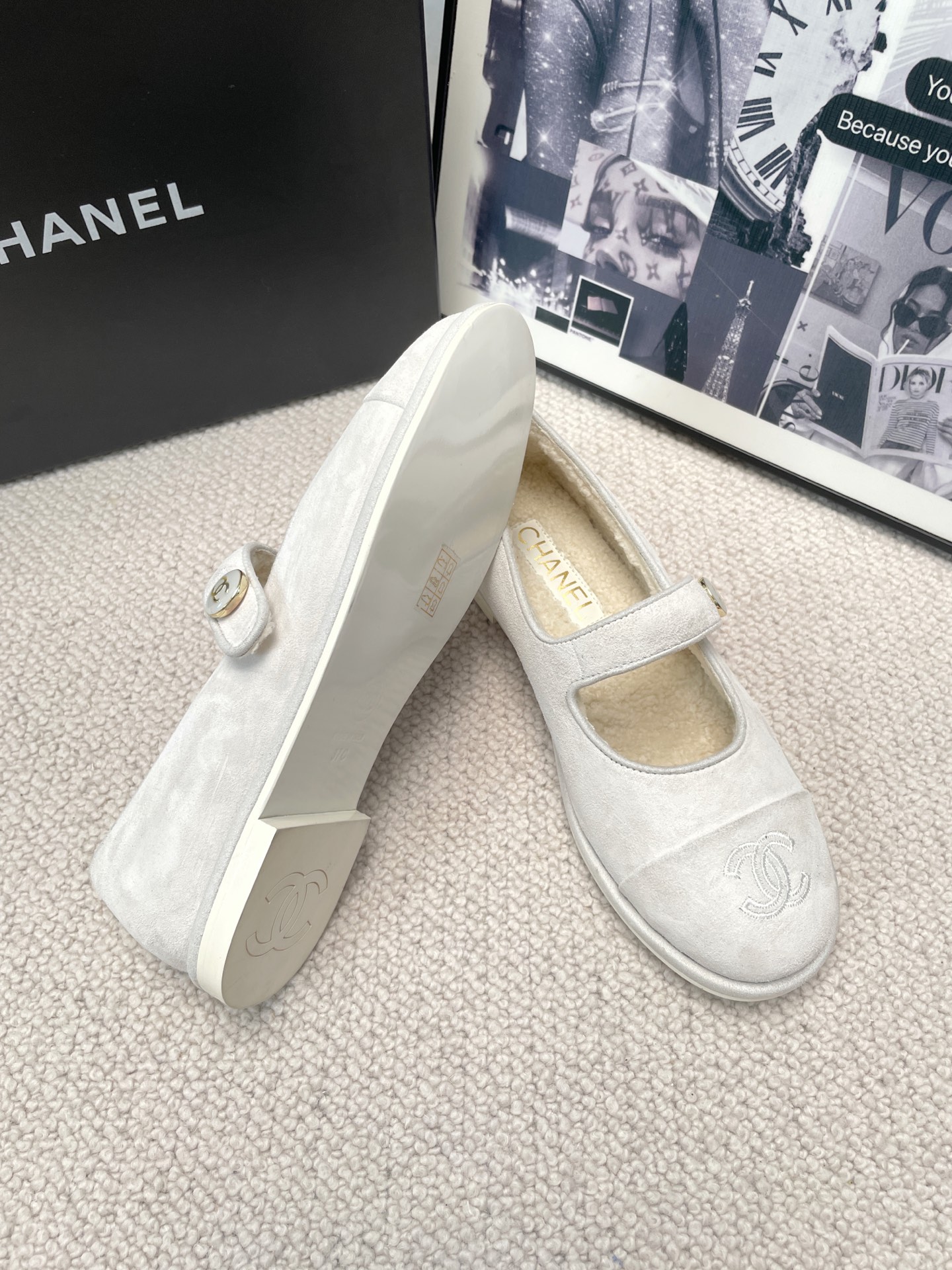 Chanel Teddy Furry Mary Jane Flat Wool Ballet Flats