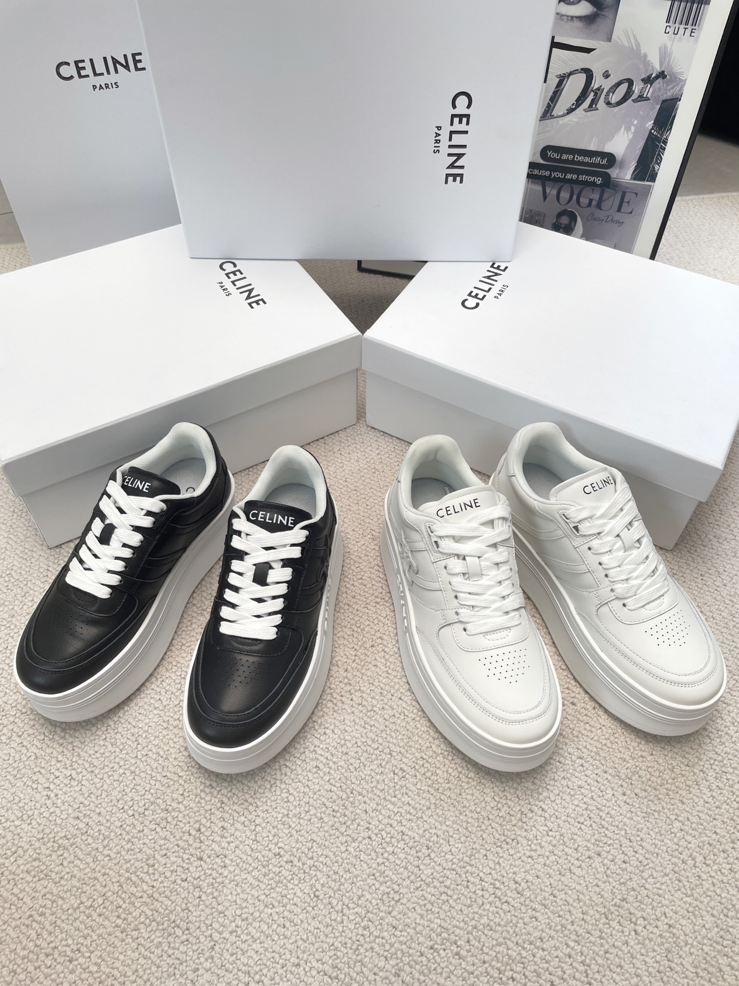 Celine Thick-soled Height-increasing White Sneakers