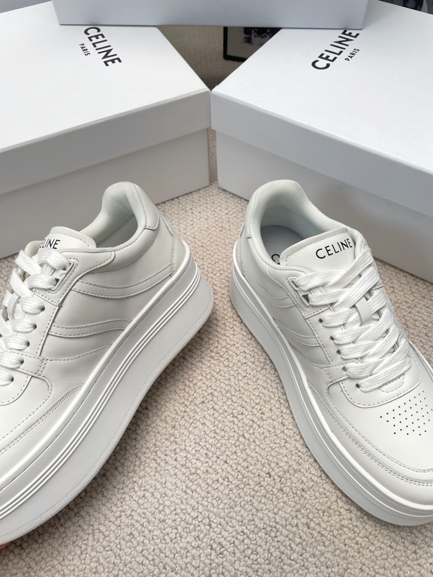 Celine Thick-soled Height-increasing White Sneakers