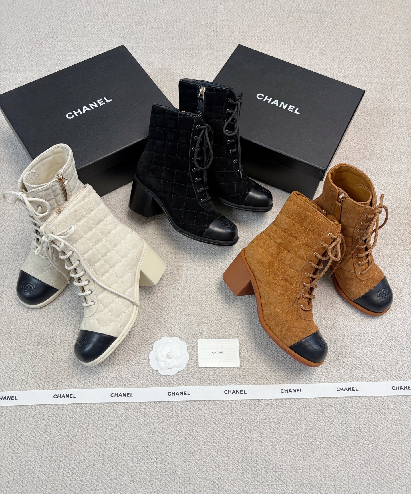 CHANEL Quilted suede Color-block Martin boots