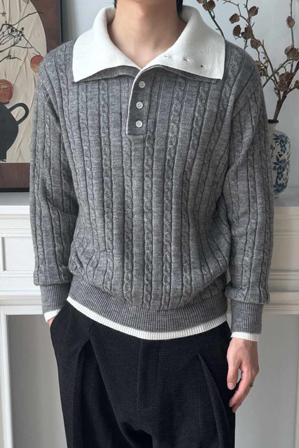 Balenciaga Cable Knit Fake Two-Piece Lapel Sweater