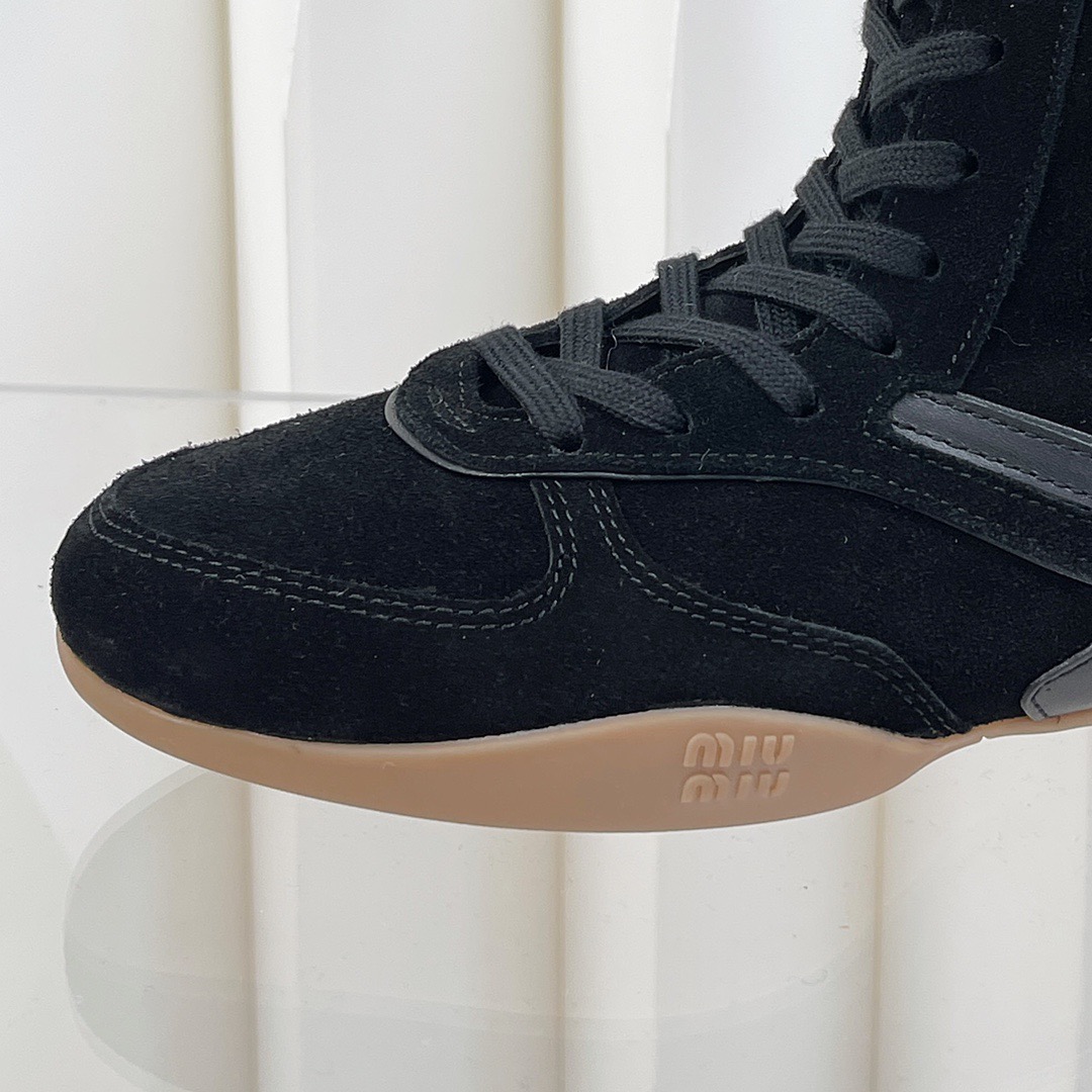 Miu Miu Deerskin Mid-calf Wool Lace-up Martin Boots