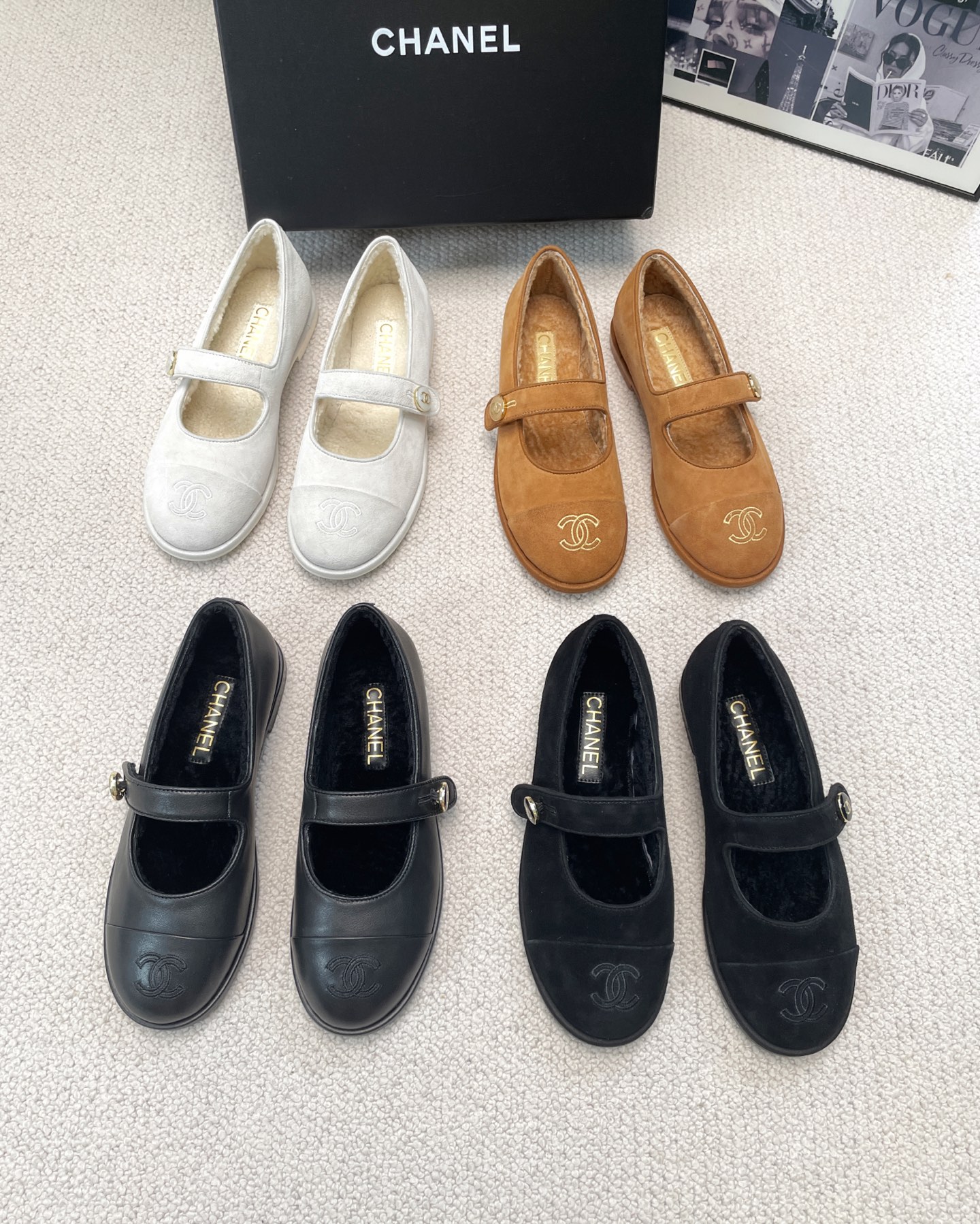 Chanel Teddy Furry Mary Jane Flat Wool Ballet Flats