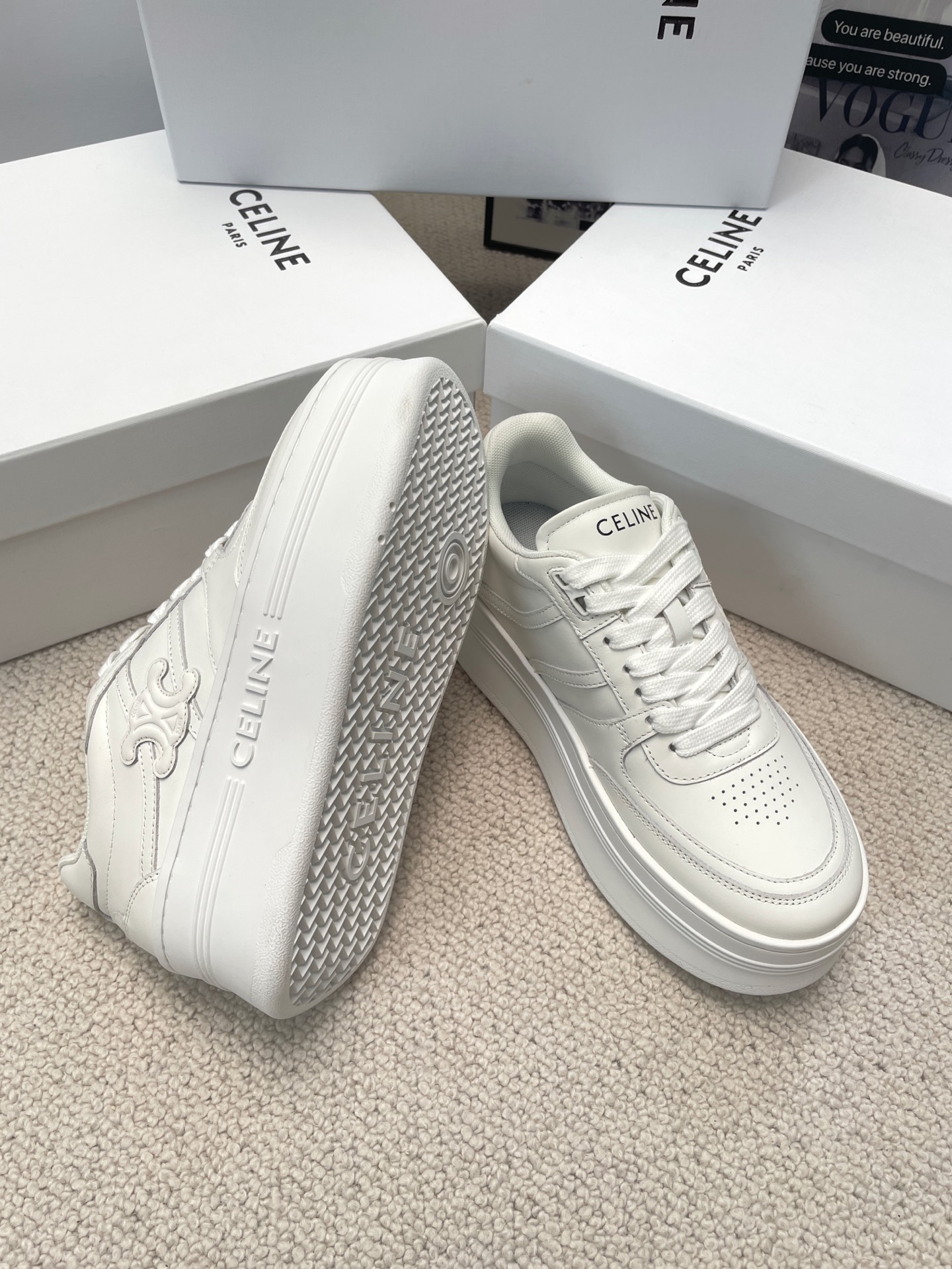 Celine Thick-soled Height-increasing White Sneakers