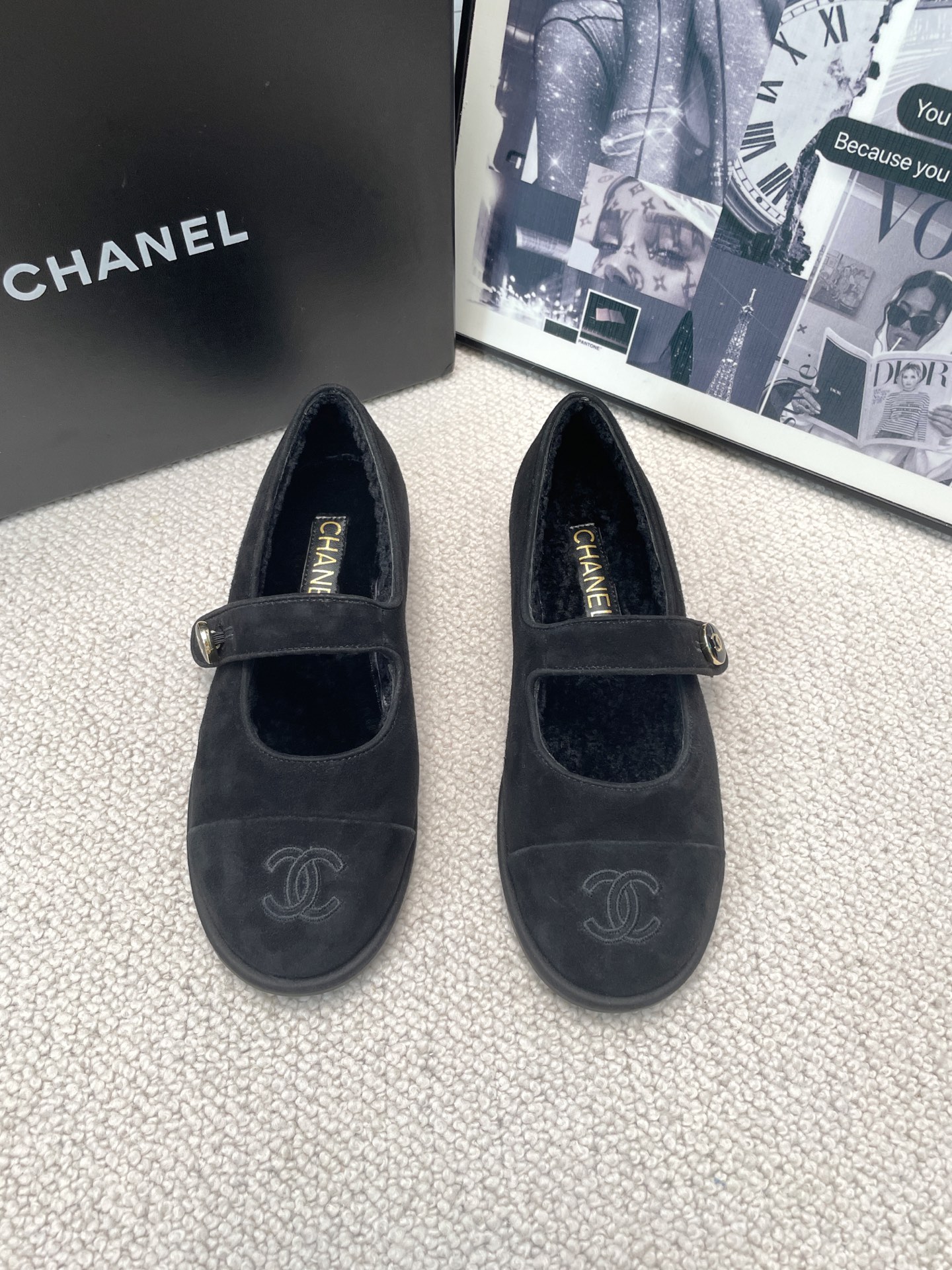 Chanel Teddy Furry Mary Jane Flat Wool Ballet Flats