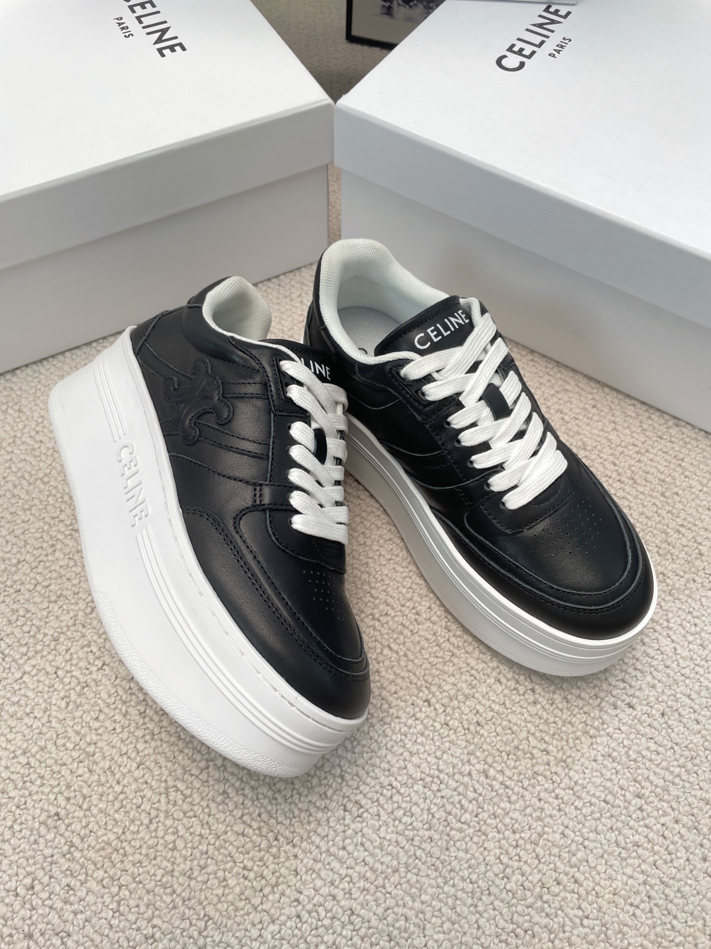 Celine Thick-soled Height-increasing White Sneakers