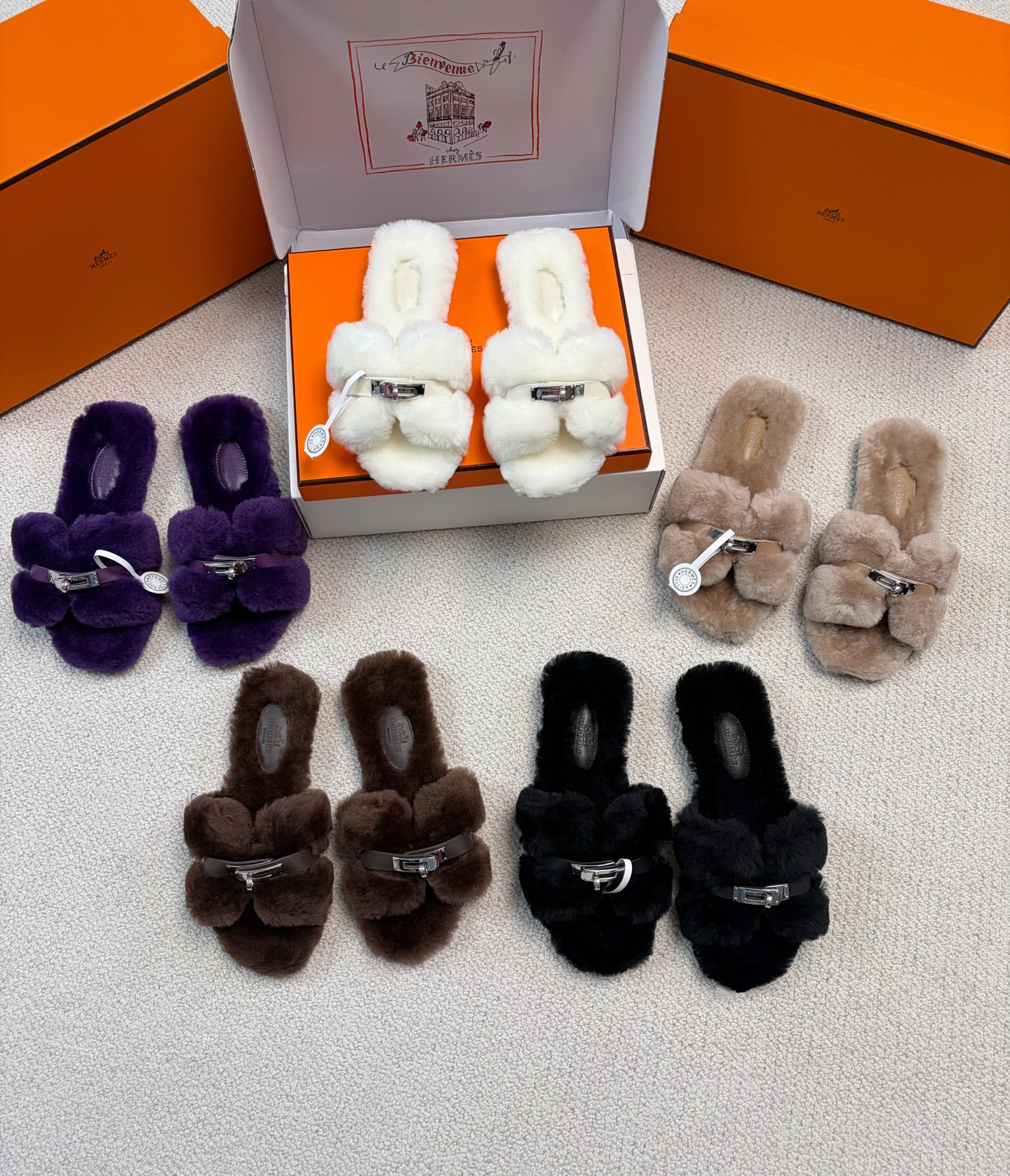 Hermès furry slippers