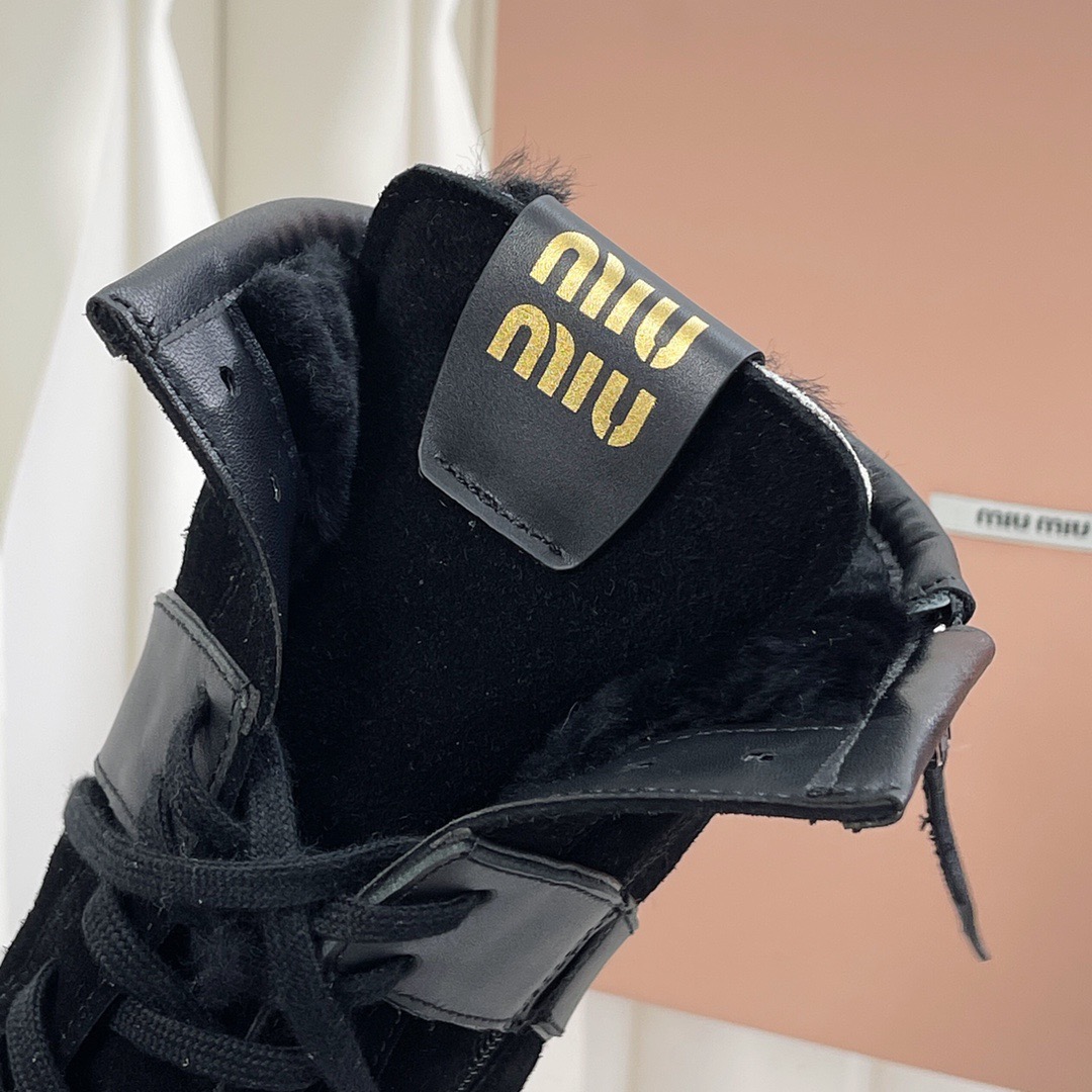 Miu Miu Deerskin Mid-calf Wool Lace-up Martin Boots