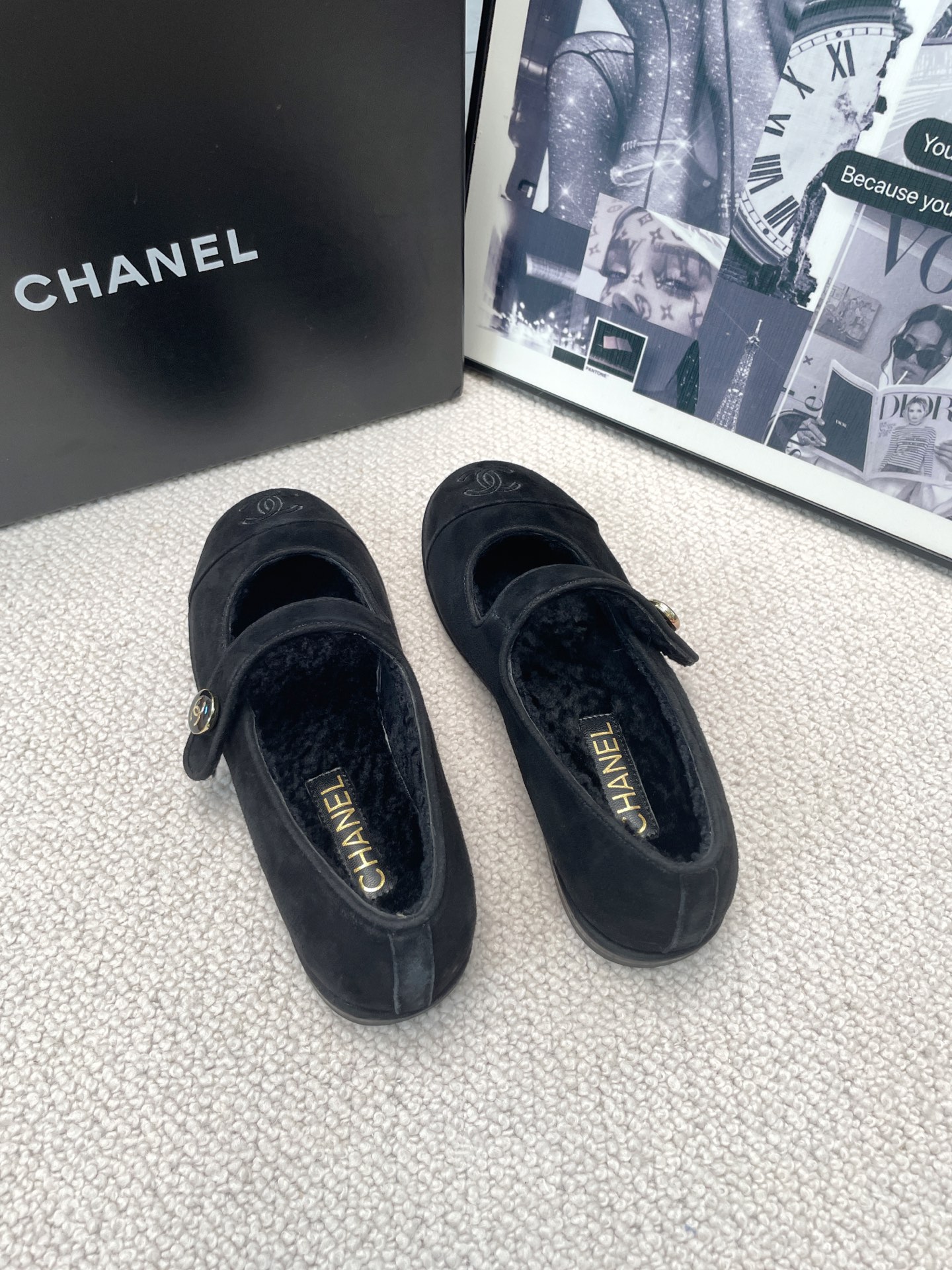 Chanel Teddy Furry Mary Jane Flat Wool Ballet Flats