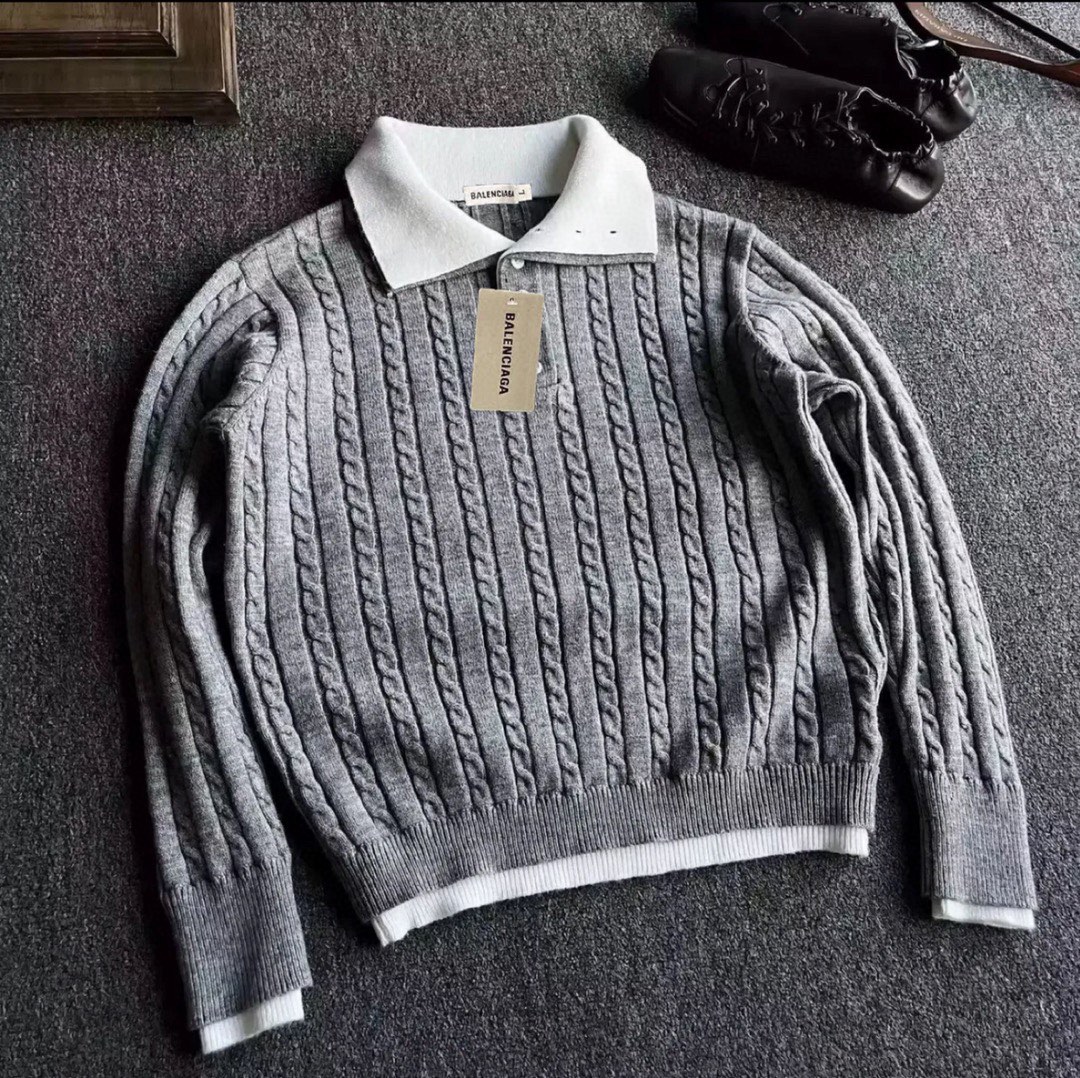 Balenciaga Cable Knit Fake Two-Piece Lapel Sweater