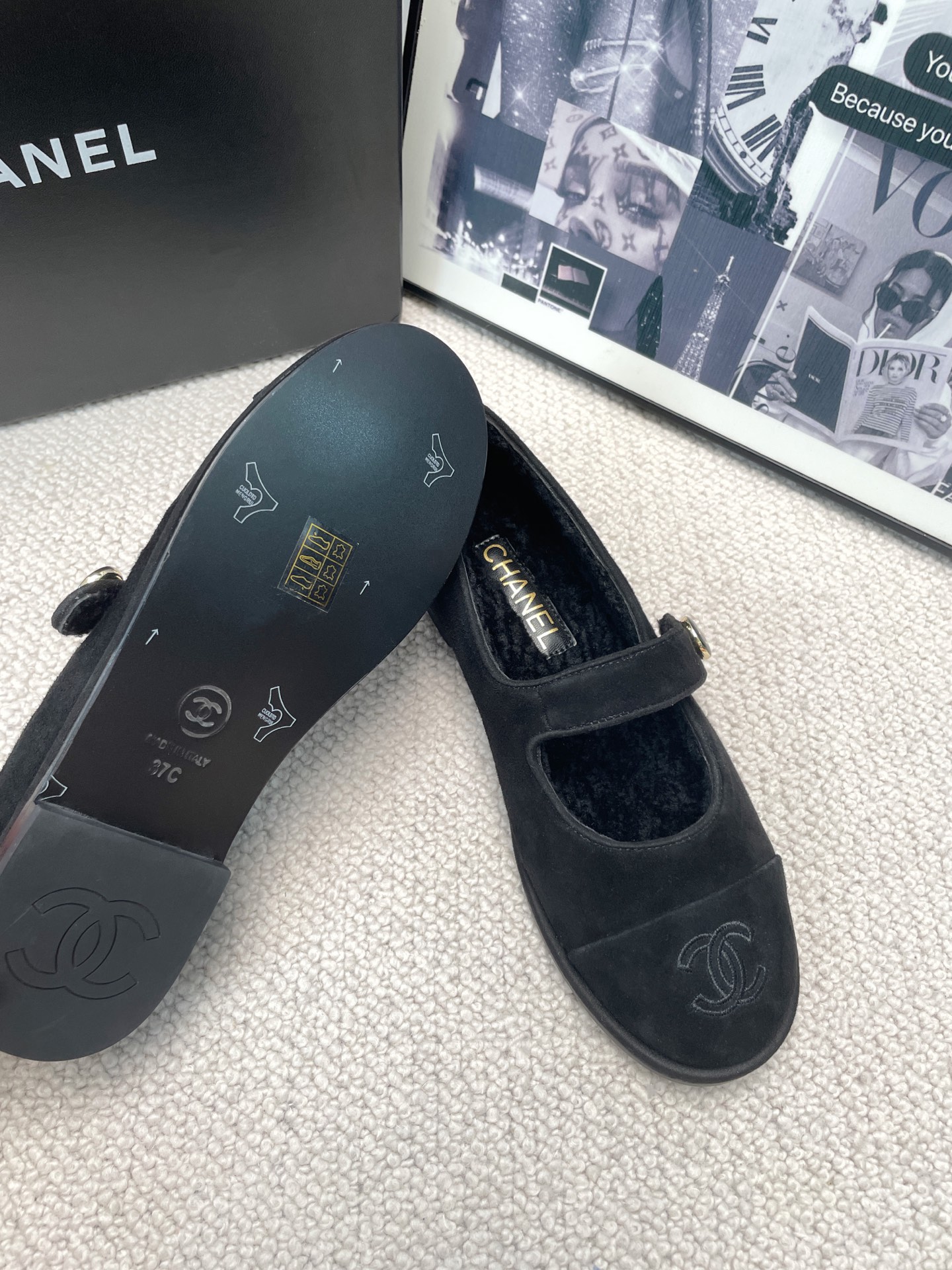 Chanel Teddy Furry Mary Jane Flat Wool Ballet Flats