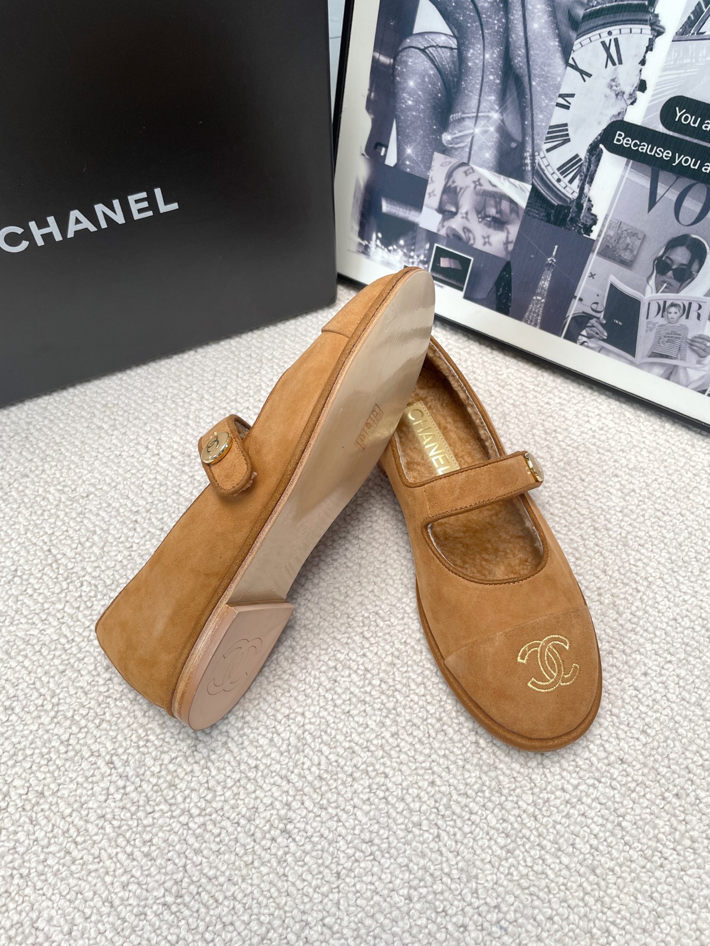 Chanel Teddy Furry Mary Jane Flat Wool Ballet Flats